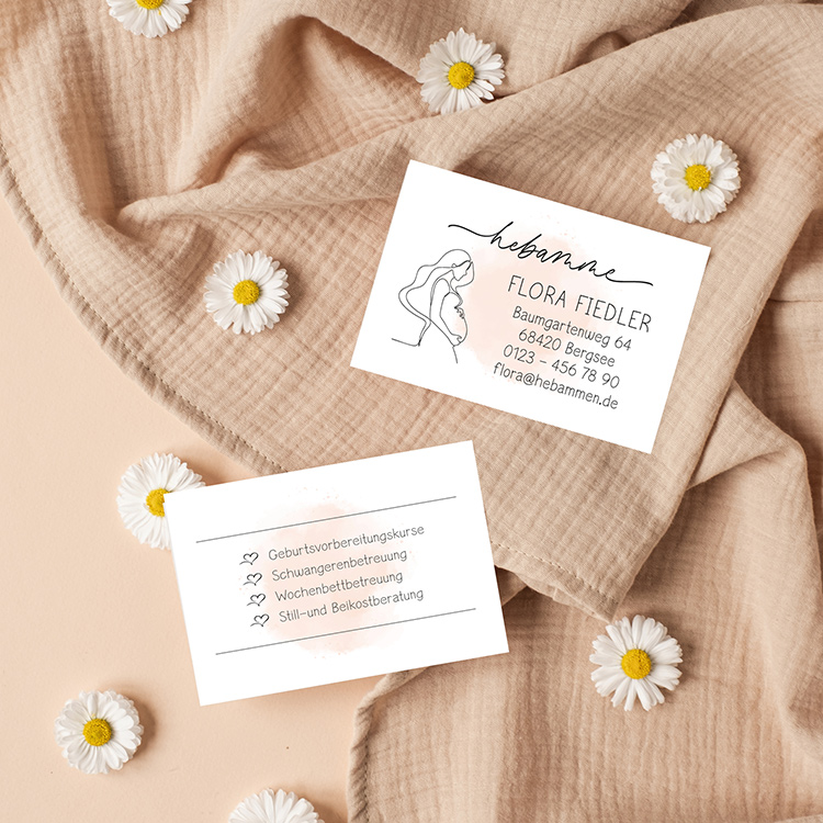 Visitenkarten für Hebammen & Doulas | Passend zum Stempel-Design "Flora" 350g matt