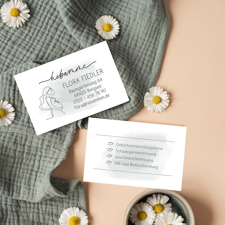 Visitenkarten für Hebammen & Doulas | Passend zum Stempel-Design "Flora" 350g matt