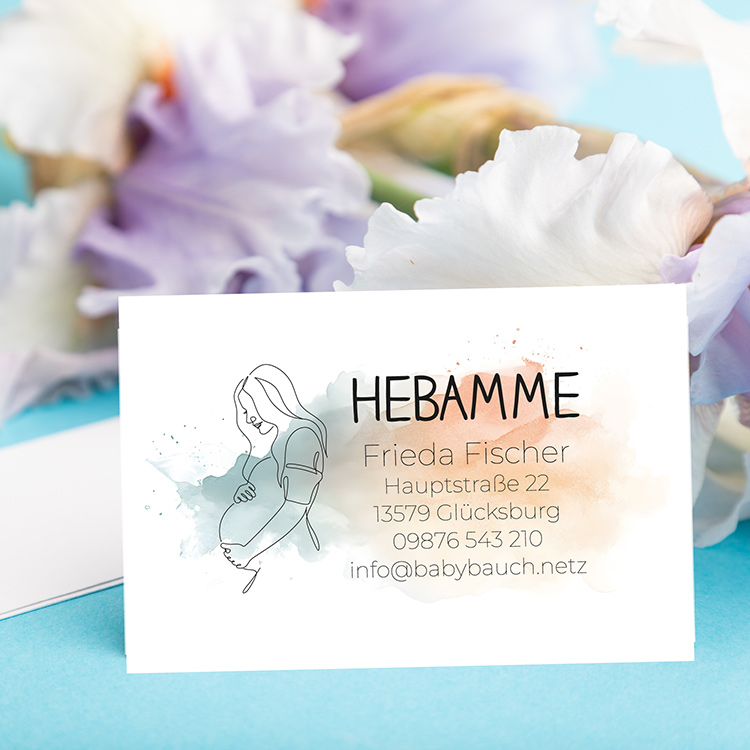 Visitenkarten für den Mutterpass | Hebammen & Doula Karten im Stempel-Look "Frieda" 350g matt