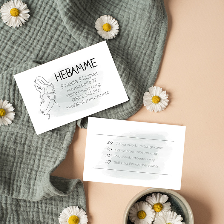 Visitenkarten für den Mutterpass | Hebammen & Doula Karten im Stempel-Look "Frieda" 350g matt