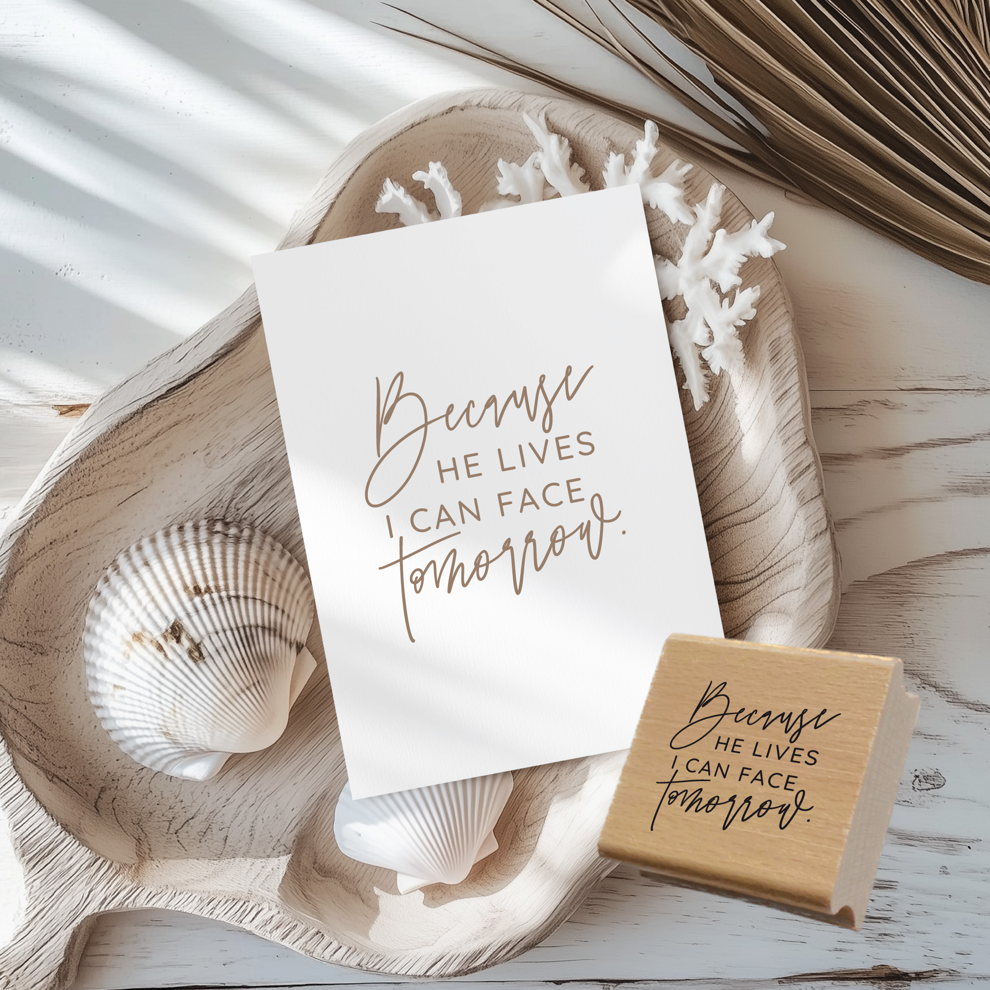 Segensstempel "Because He lives I can face tomorrow" – Christlicher Stempel | Englisch