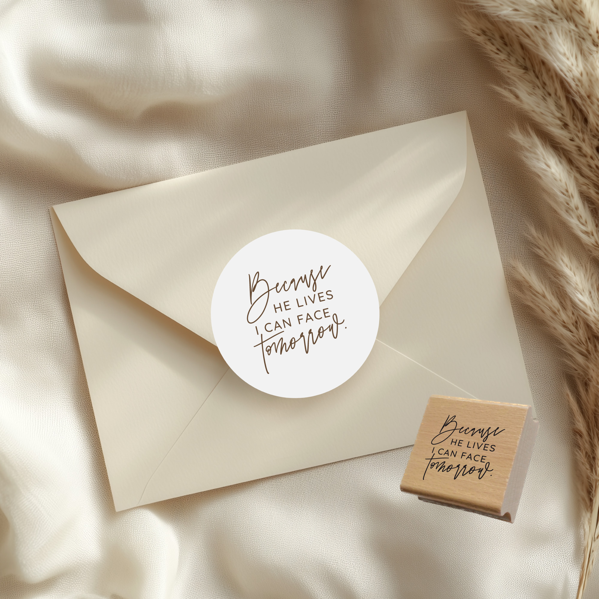 Segensstempel "Because He lives I can face tomorrow" – Christlicher Stempel | Englisch