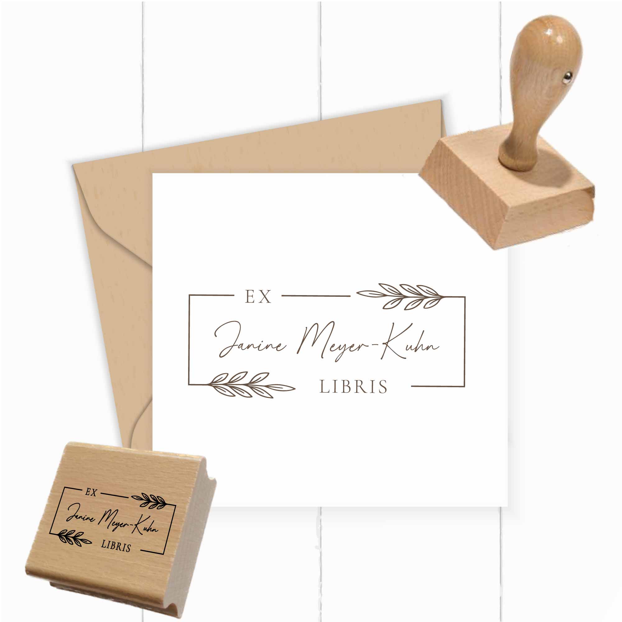 Bücherstempel | rechteckig mit Blätterzweigen und Wunschname