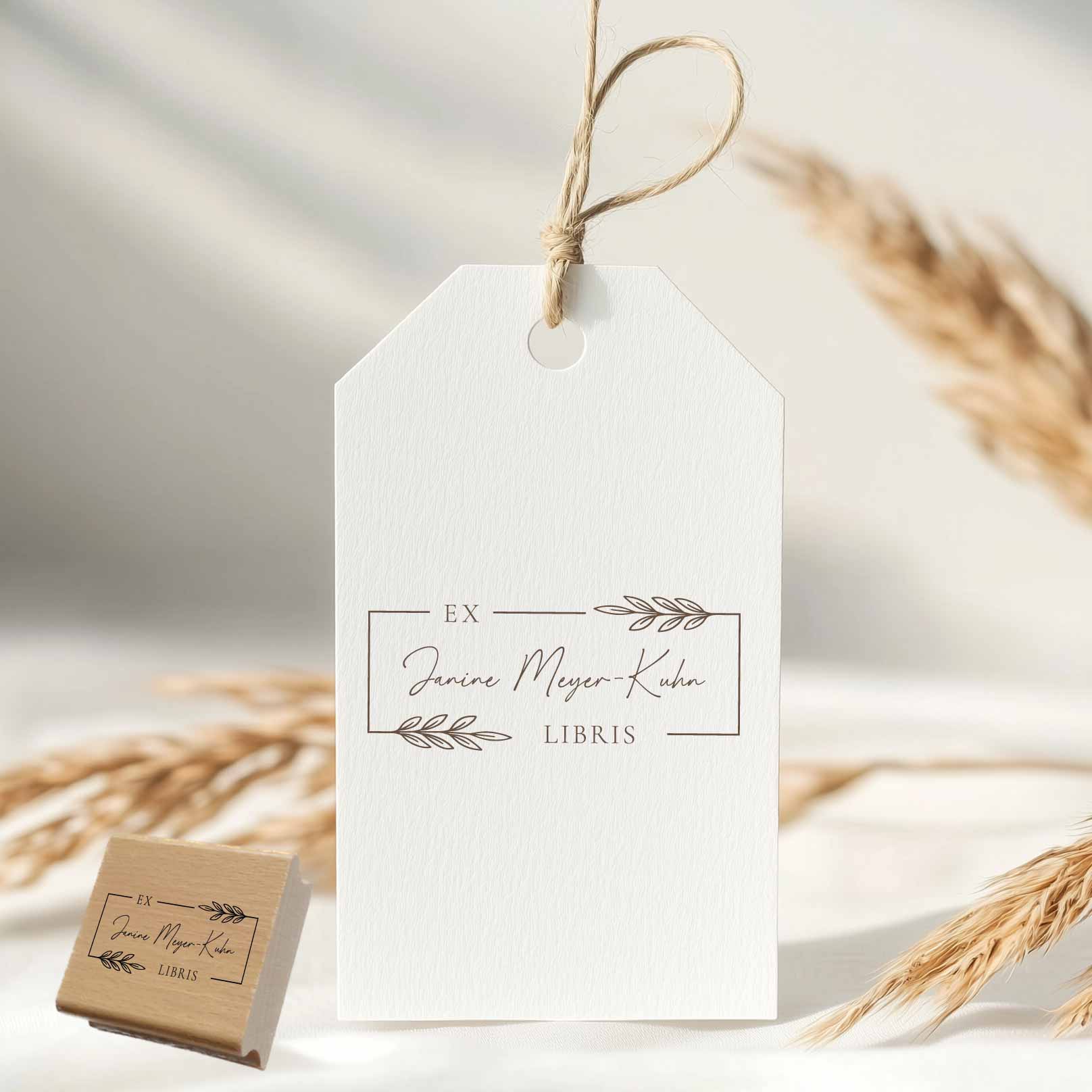 Bücherstempel | rechteckig mit Blätterzweigen und Wunschname