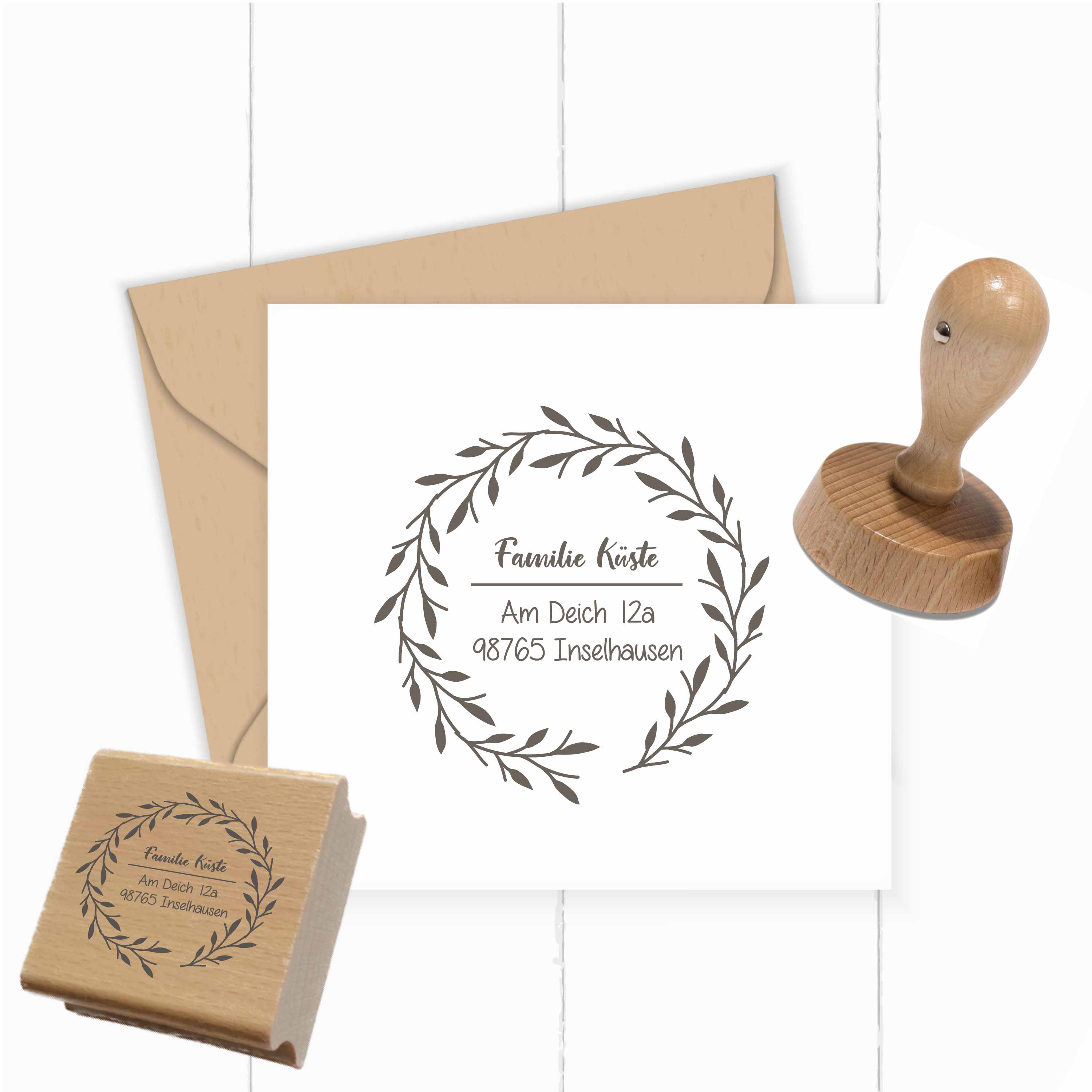 Personalisierter Adresstempel "Blätterkranz" | 4–10 cm  - ST0106