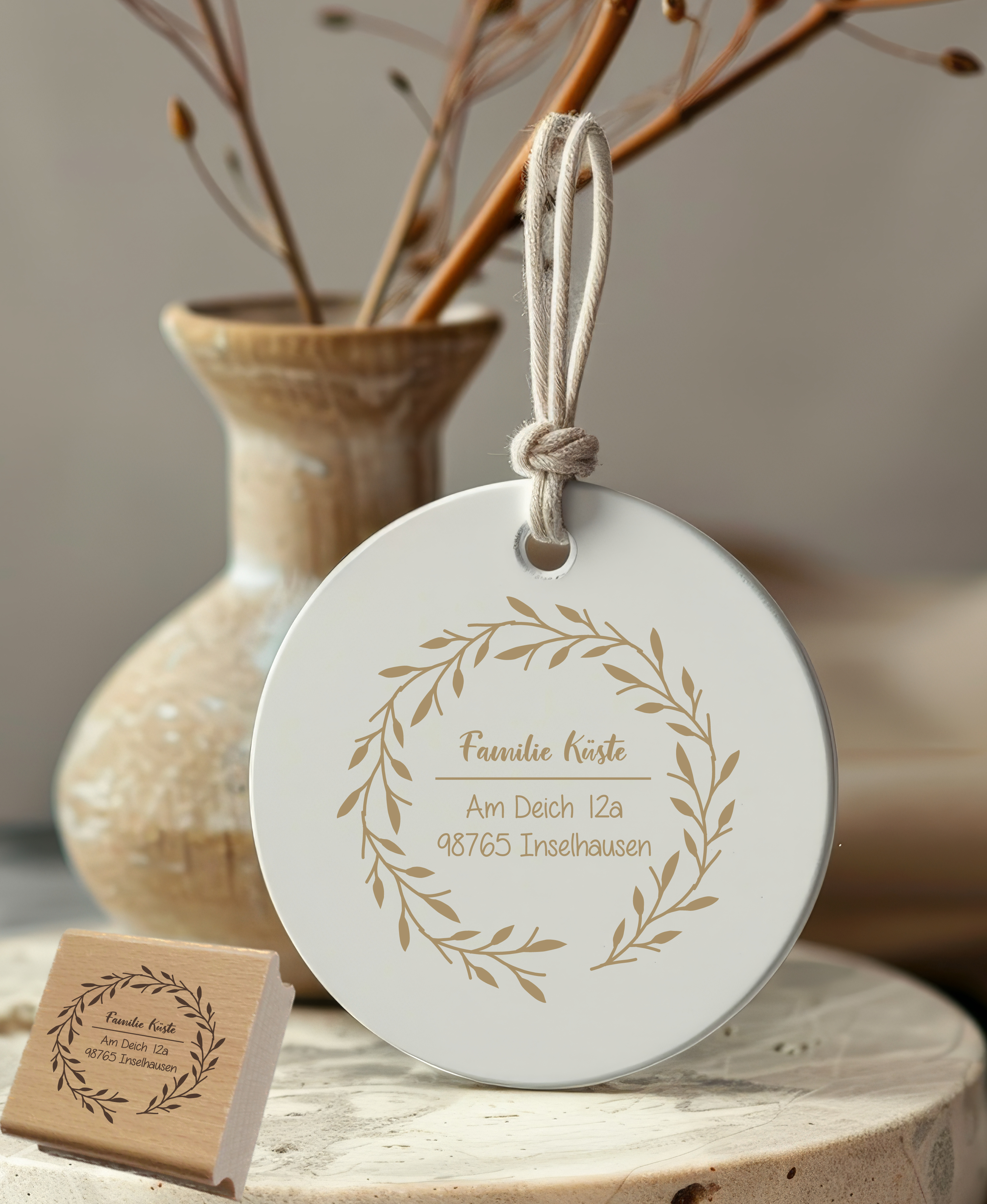 Personalisierter Adresstempel "Blätterkranz" | 4–10 cm 