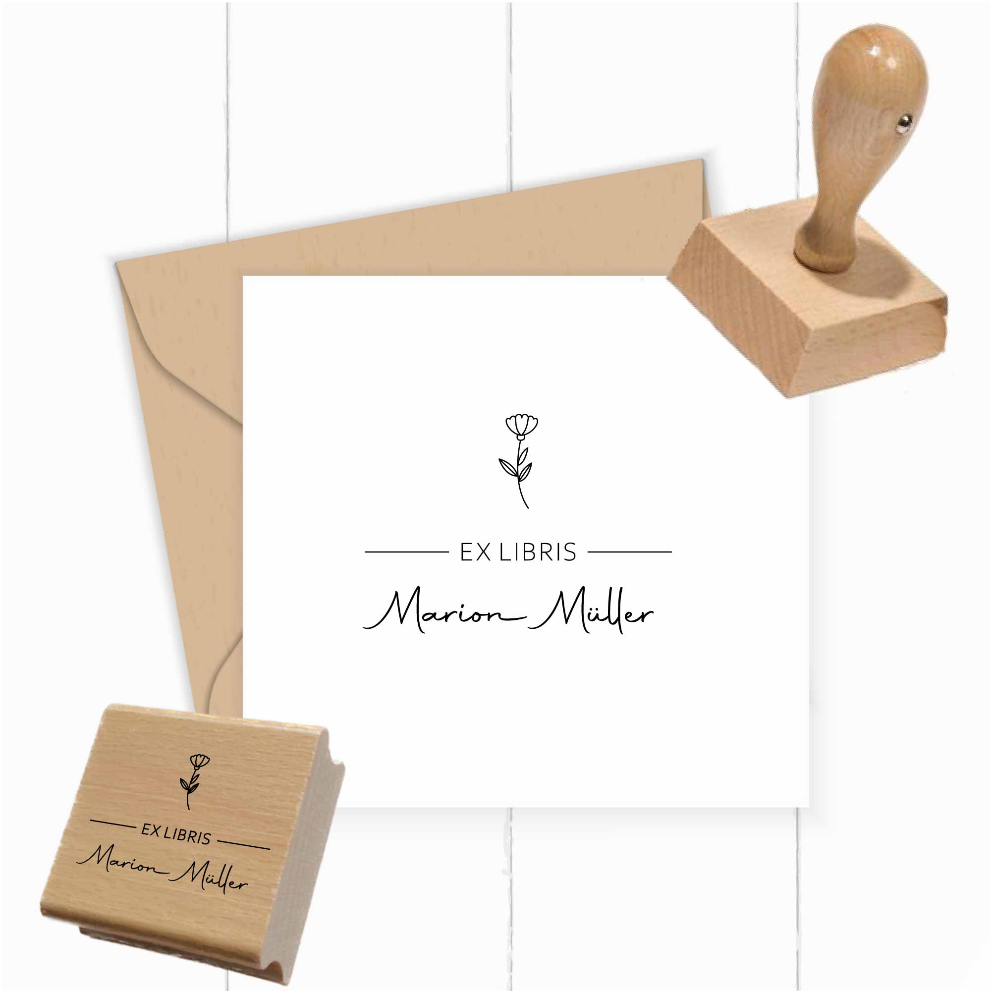 Buchstempel mit Blume | individuell personalisierbar