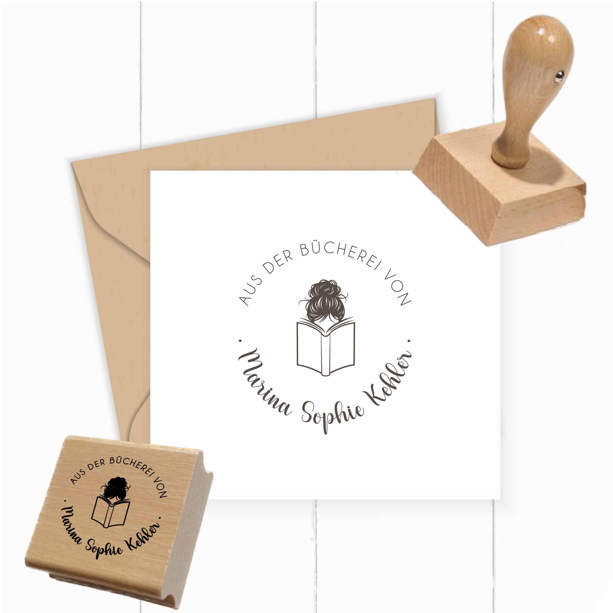 Ex Libris Stempel rund | lesendes Mädchen - ST0502