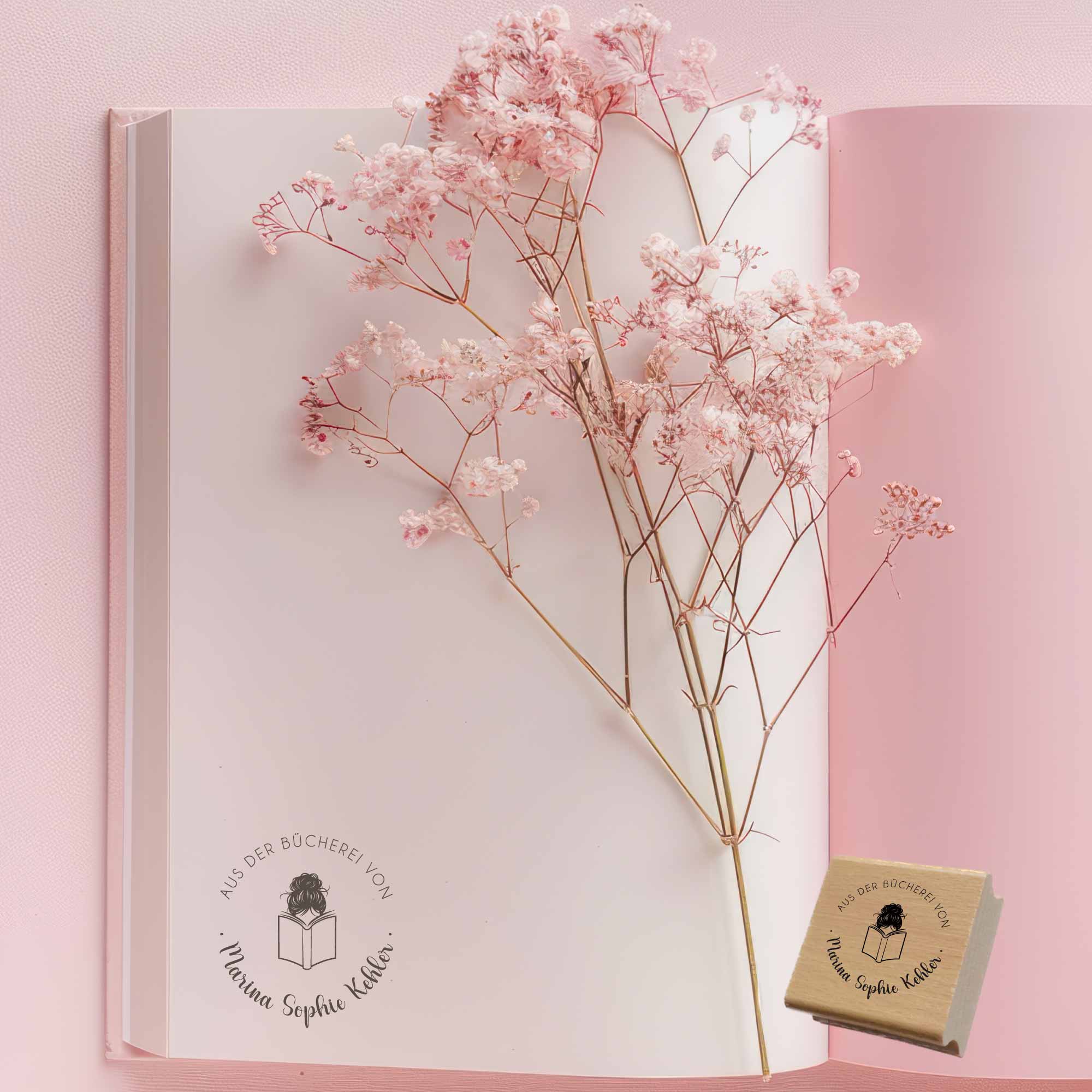 Ex Libris Stempel rund | lesendes Mädchen