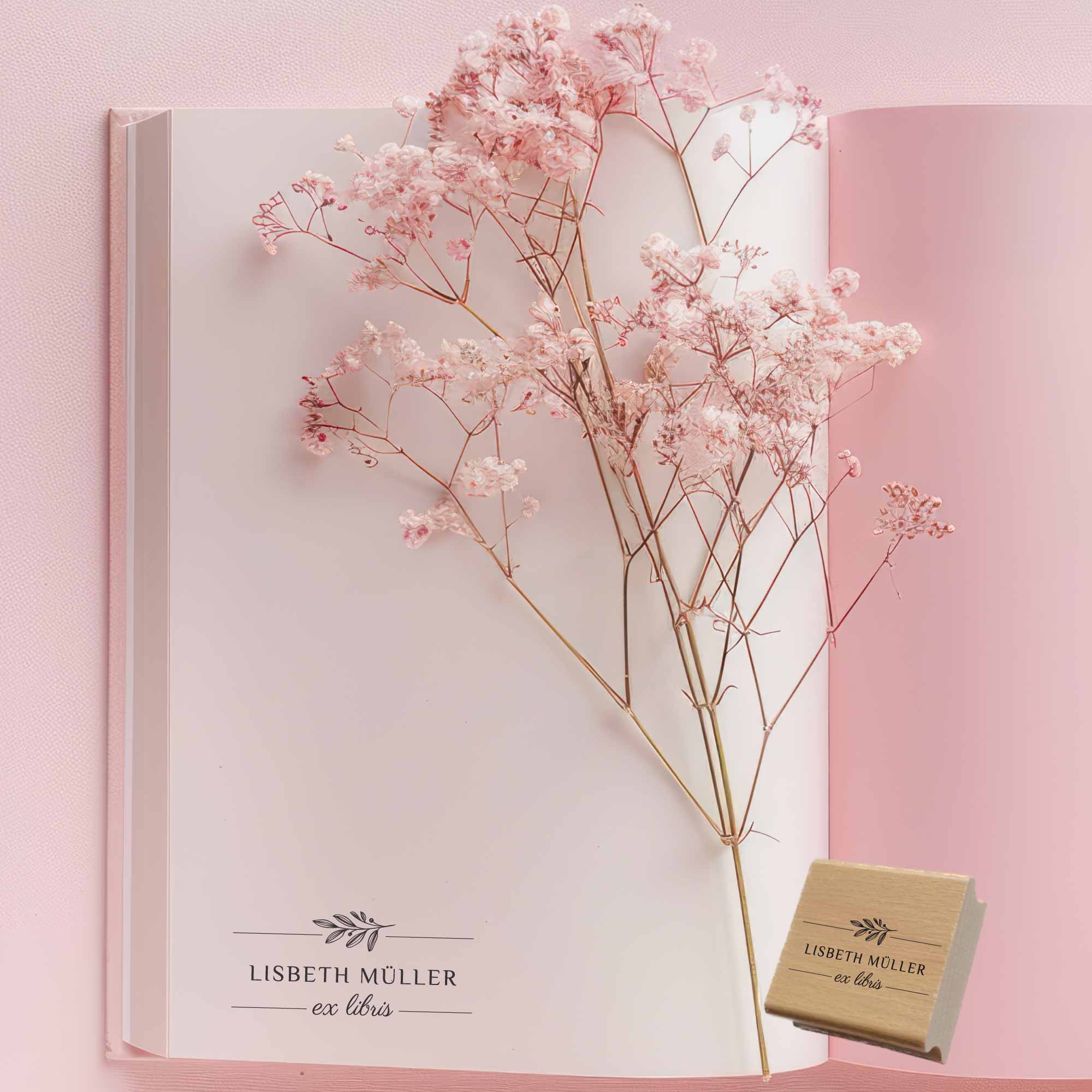 Eleganter Ex Libris Stempel | mit Zweig und deinem Wunschnamen