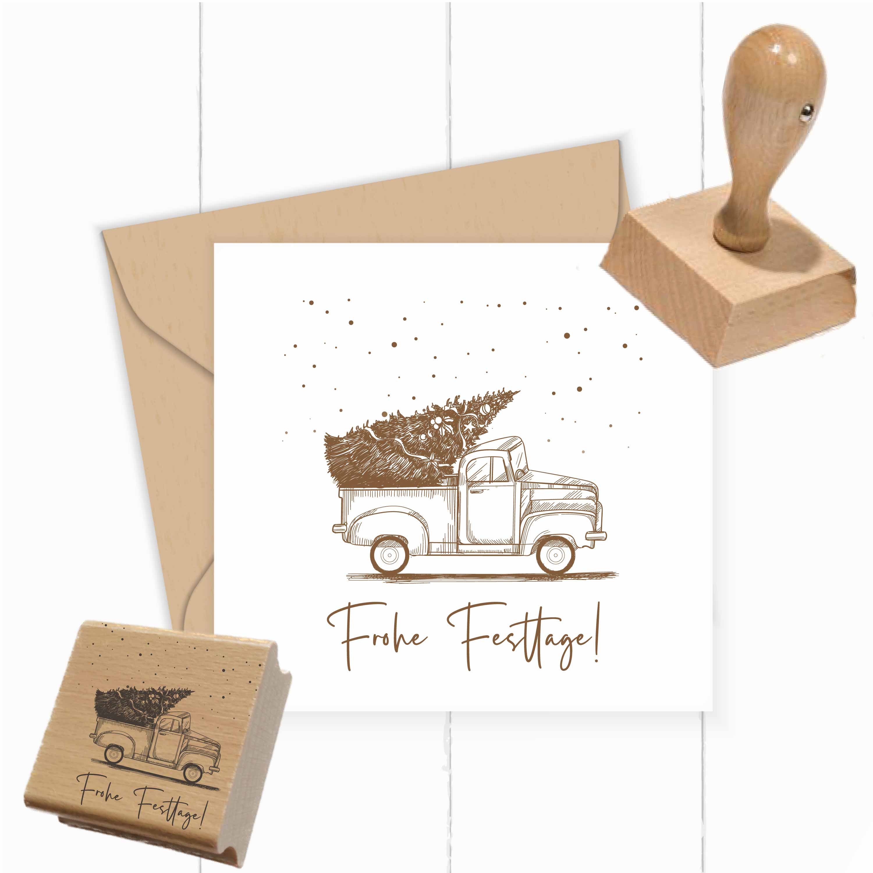 Weihnachtsstempel Truck "Frohe Festtage!" 