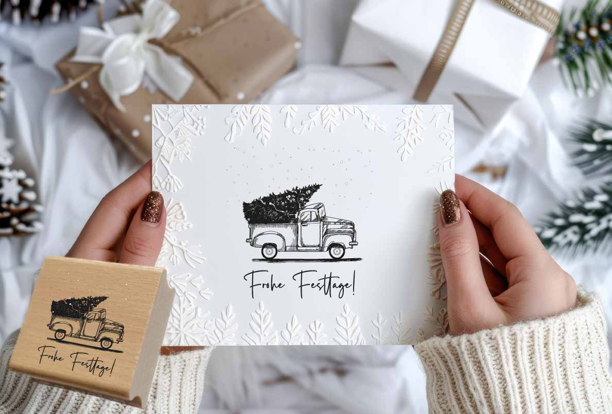 Weihnachtsstempel Truck "Frohe Festtage!" 