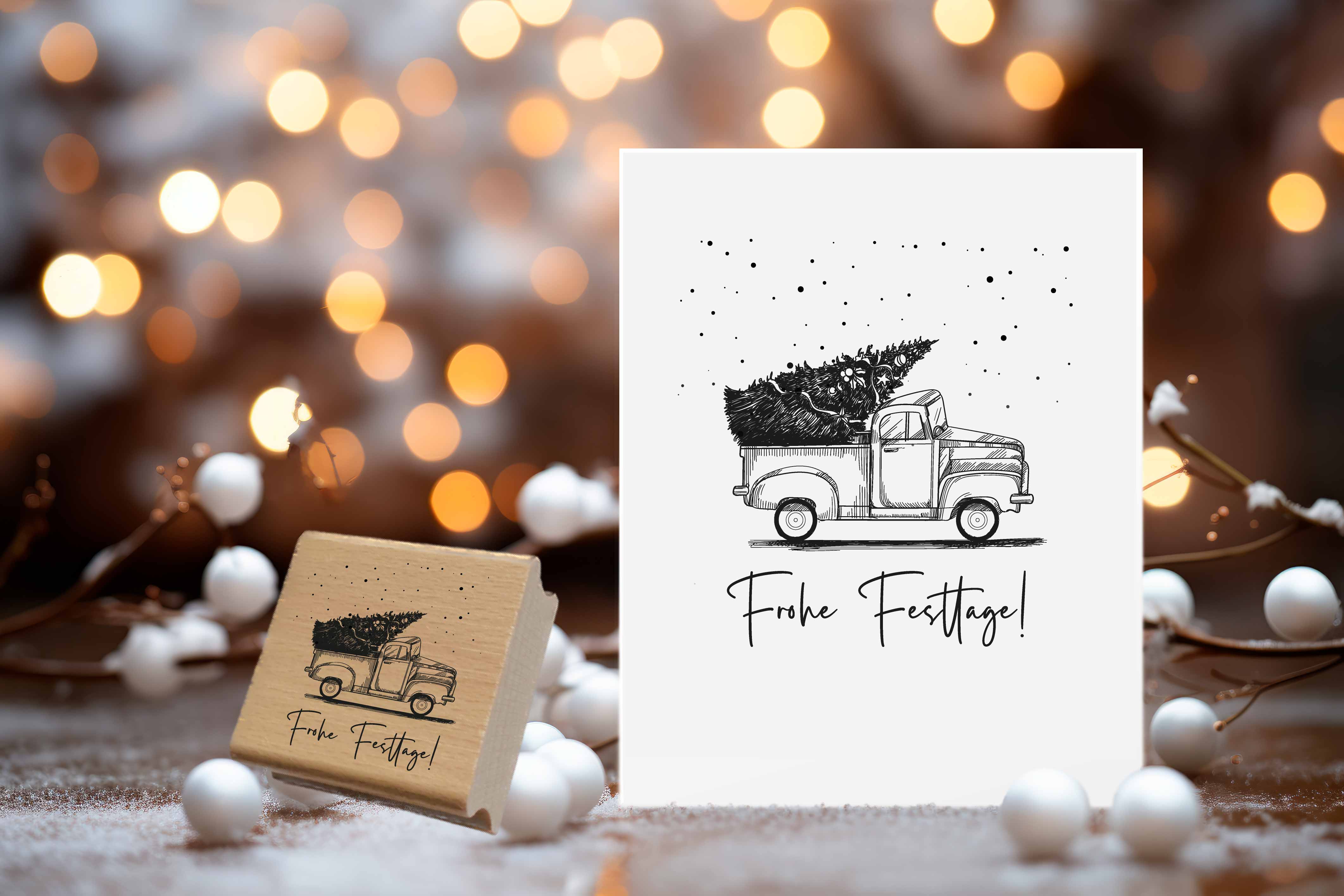 Weihnachtsstempel Truck "Frohe Festtage!" 