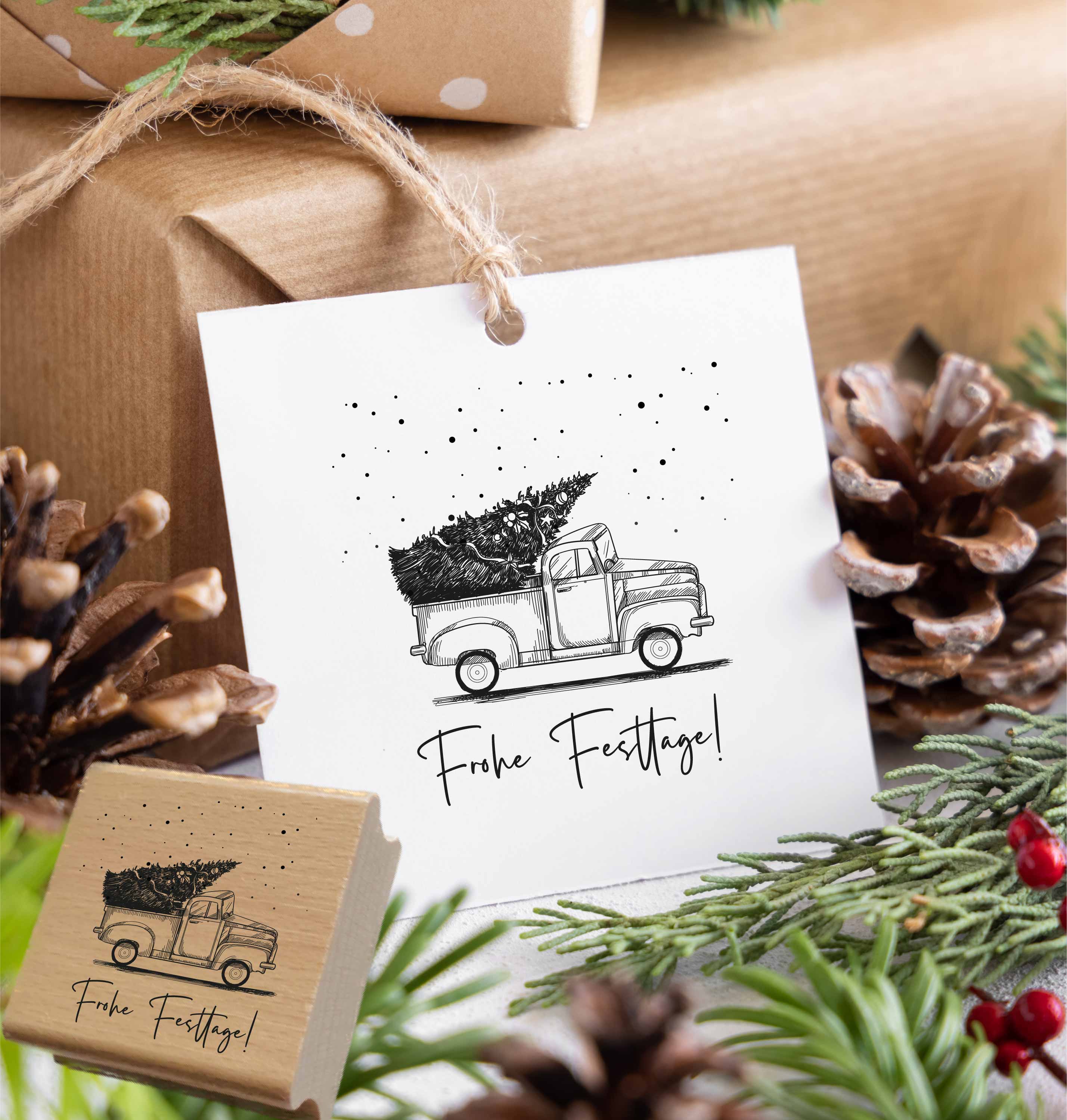 Weihnachtsstempel Truck "Frohe Festtage!" 