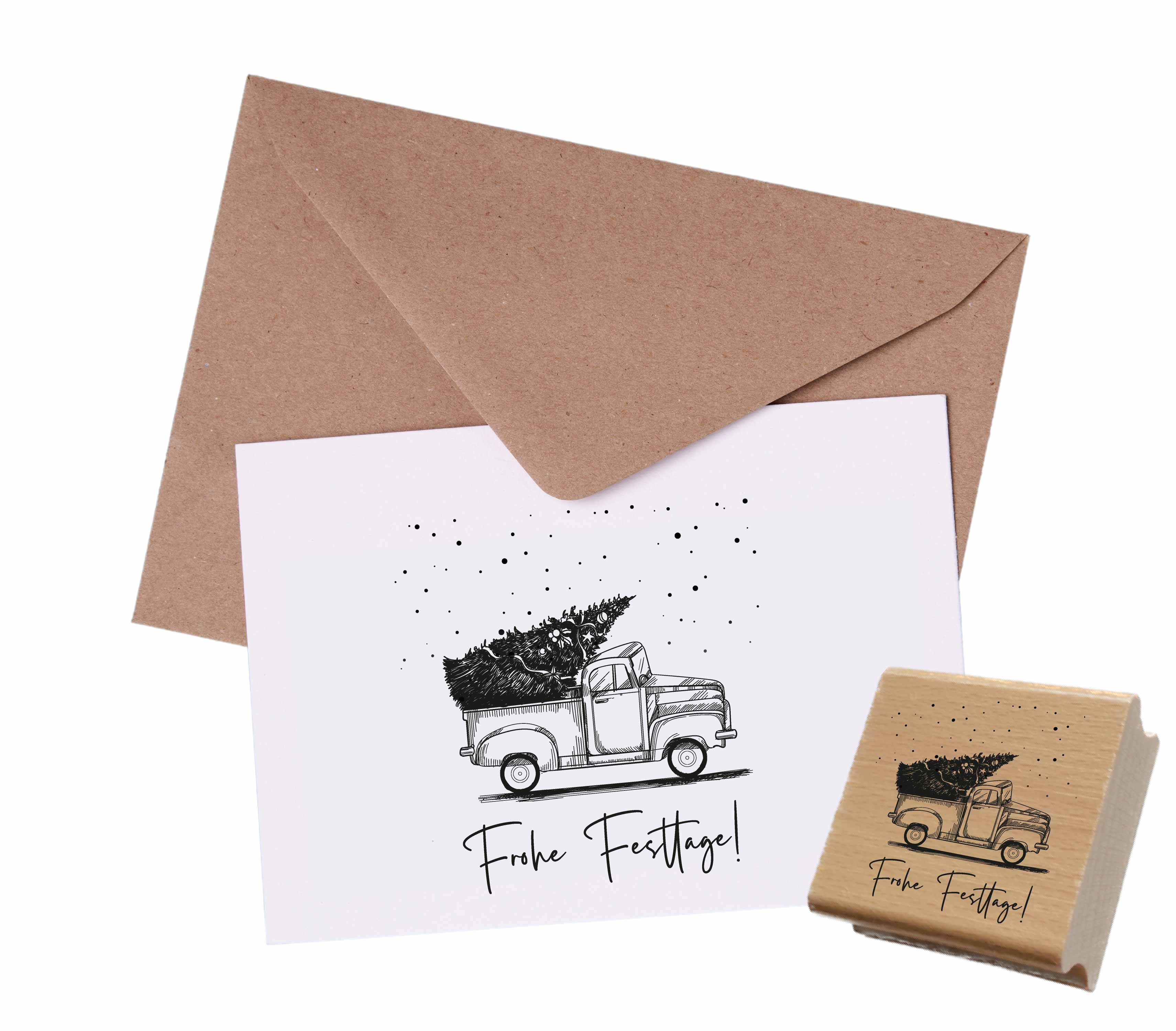 Weihnachtsstempel Truck "Frohe Festtage!" 