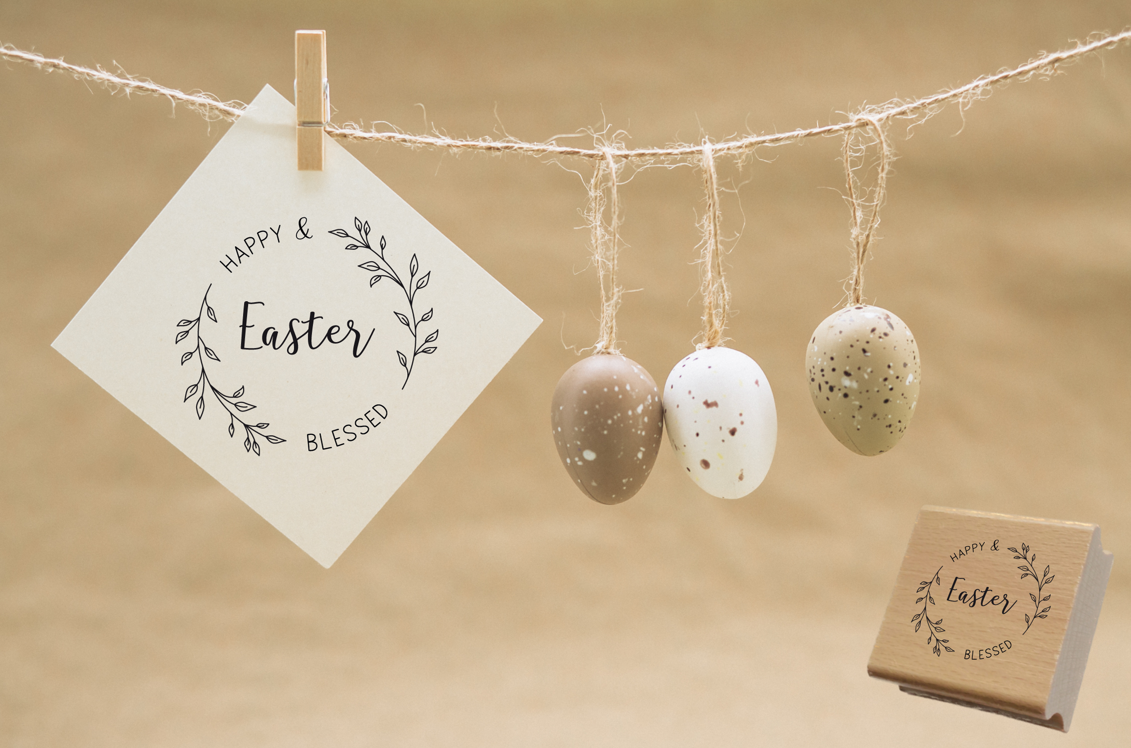 Oster-STEMPEL "Happy & blessed Easter"