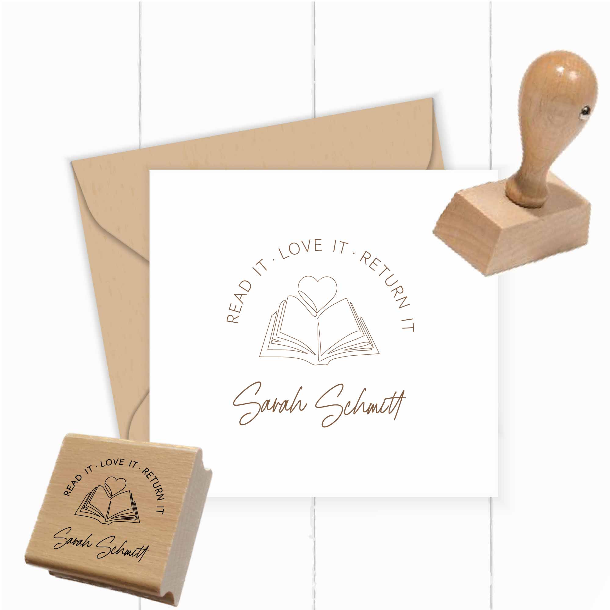 Ex Libris Stempel | Buch mit Herz im minimalistischen Strichstil - ST0504