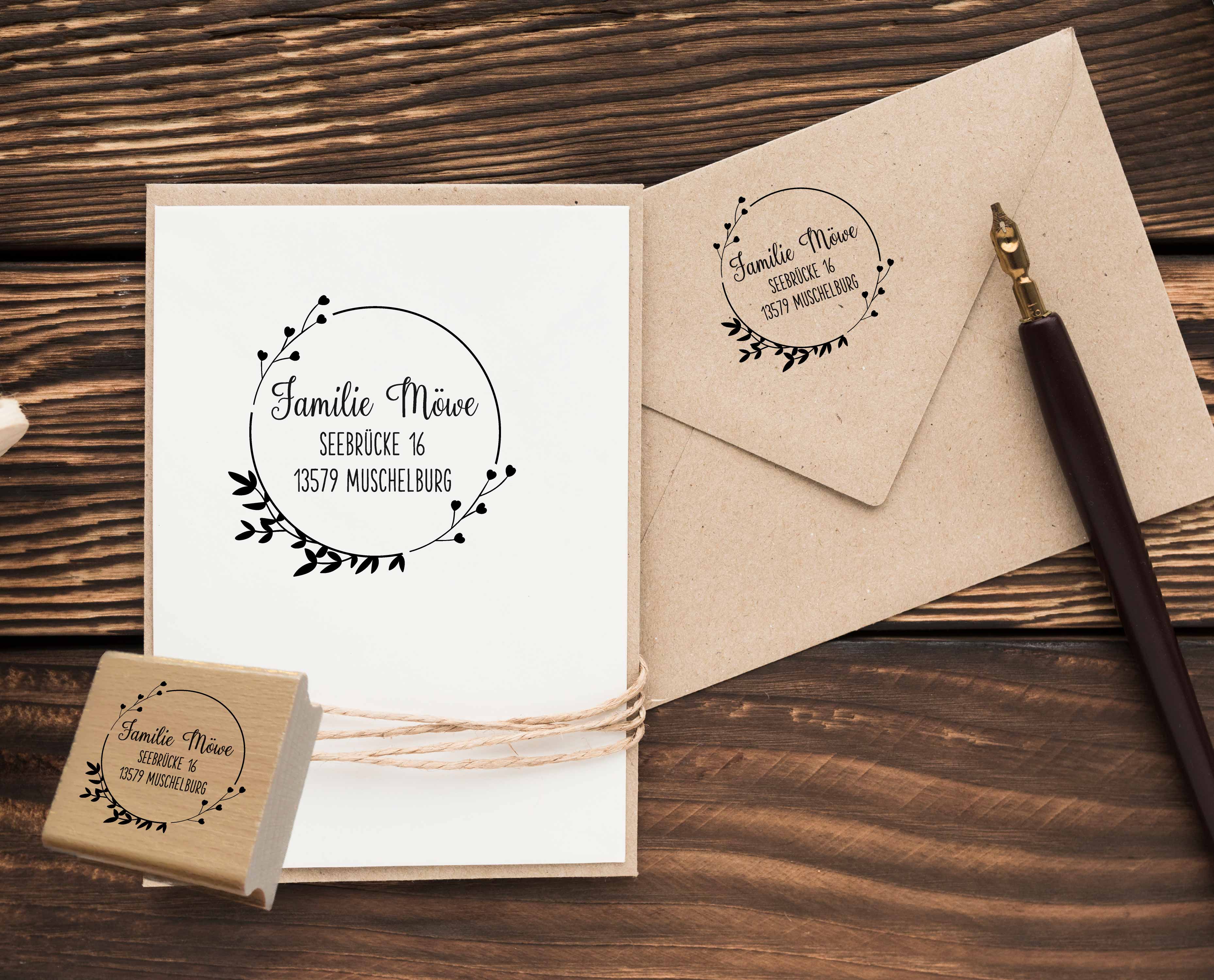 Personalisierter Adresstempel "Herzchenzweige" | 4–10 cm 