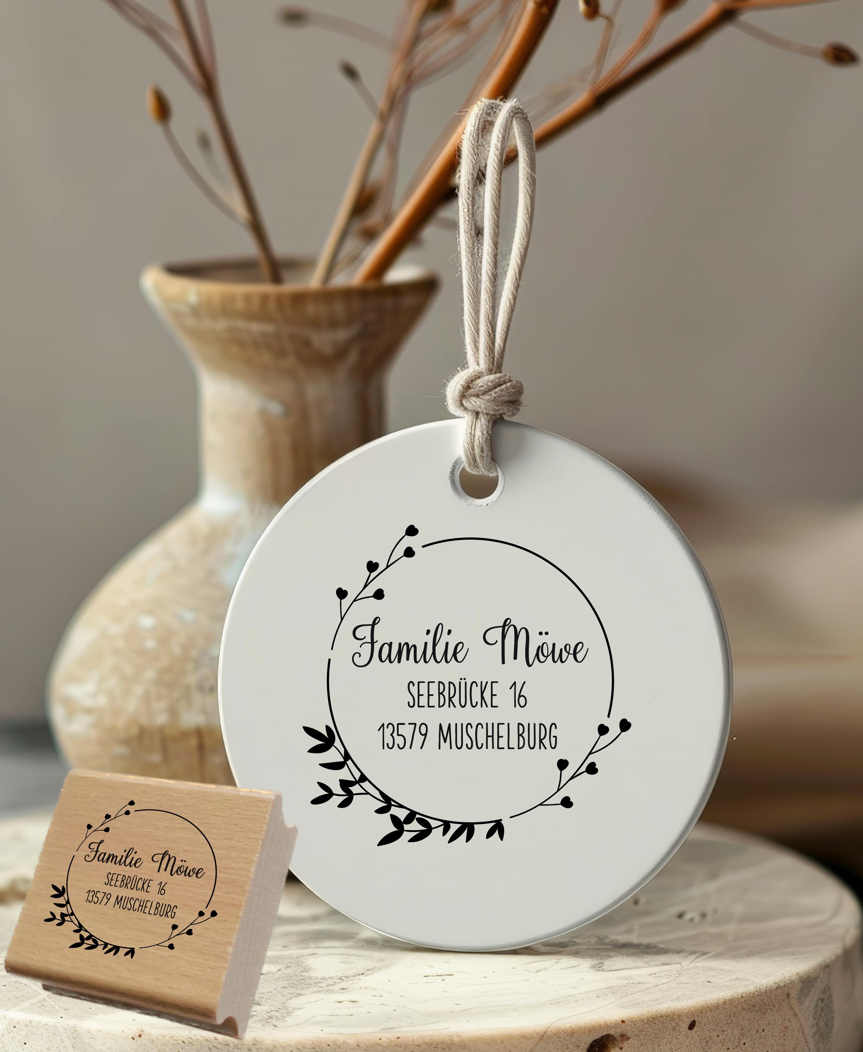 Personalisierter Adresstempel "Herzchenzweige" | 4–10 cm 