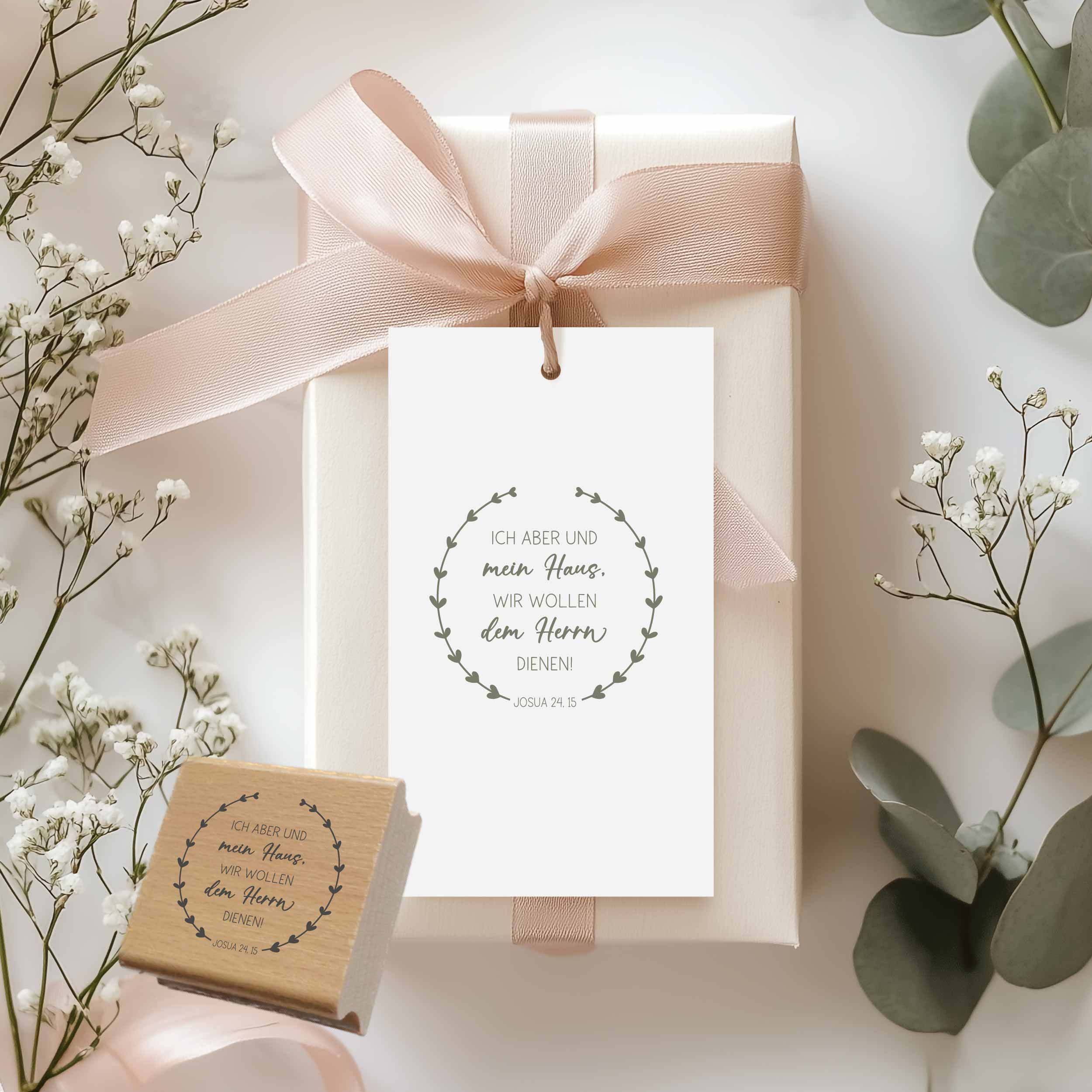 Bibelvers Stempel „Ich aber und mein Haus, wir wollen dem Herrn dienen!“ Josua 24,15 | Kranz