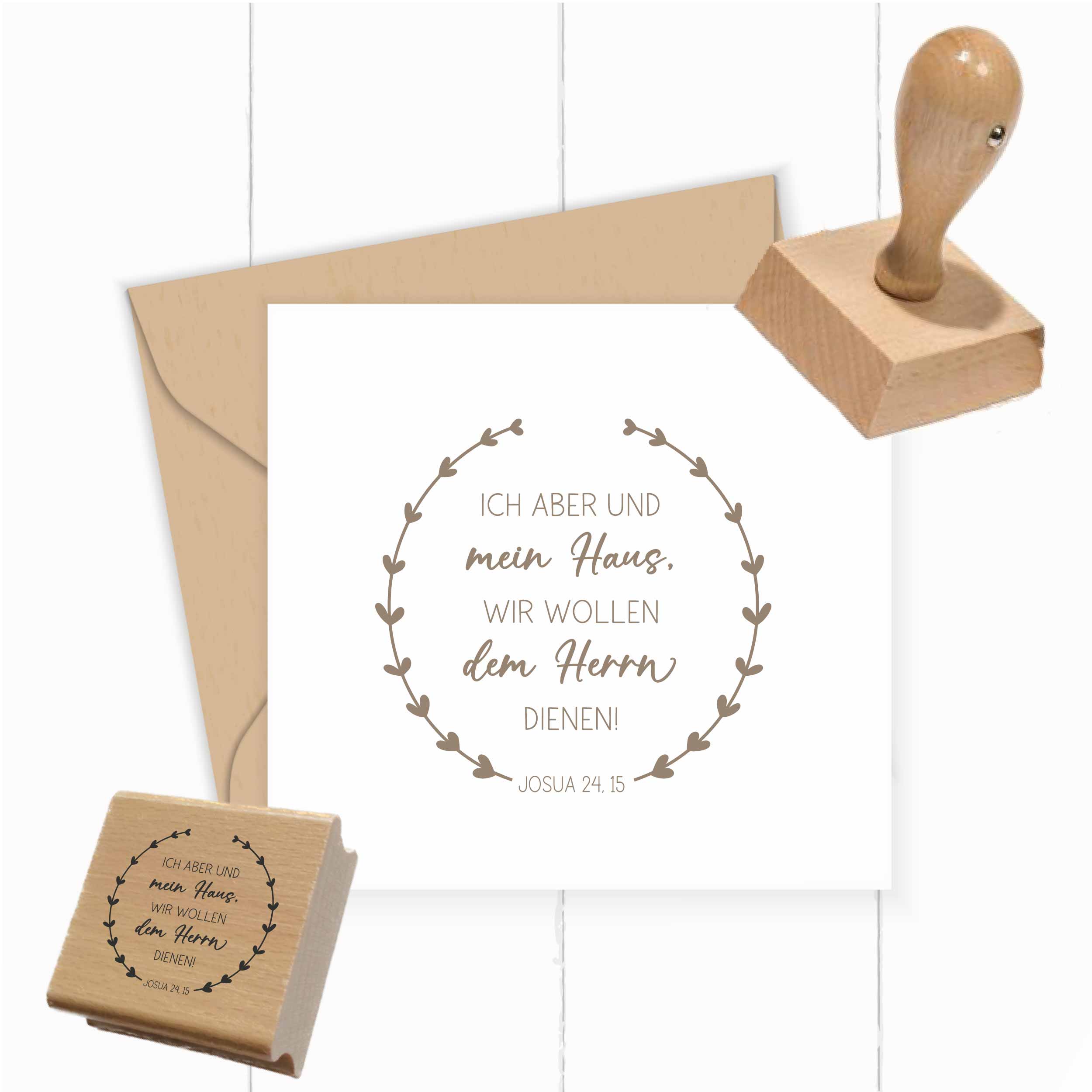 Bibelvers Stempel „Ich aber und mein Haus, wir wollen dem Herrn dienen!“ Josua 24,15 | Kranz