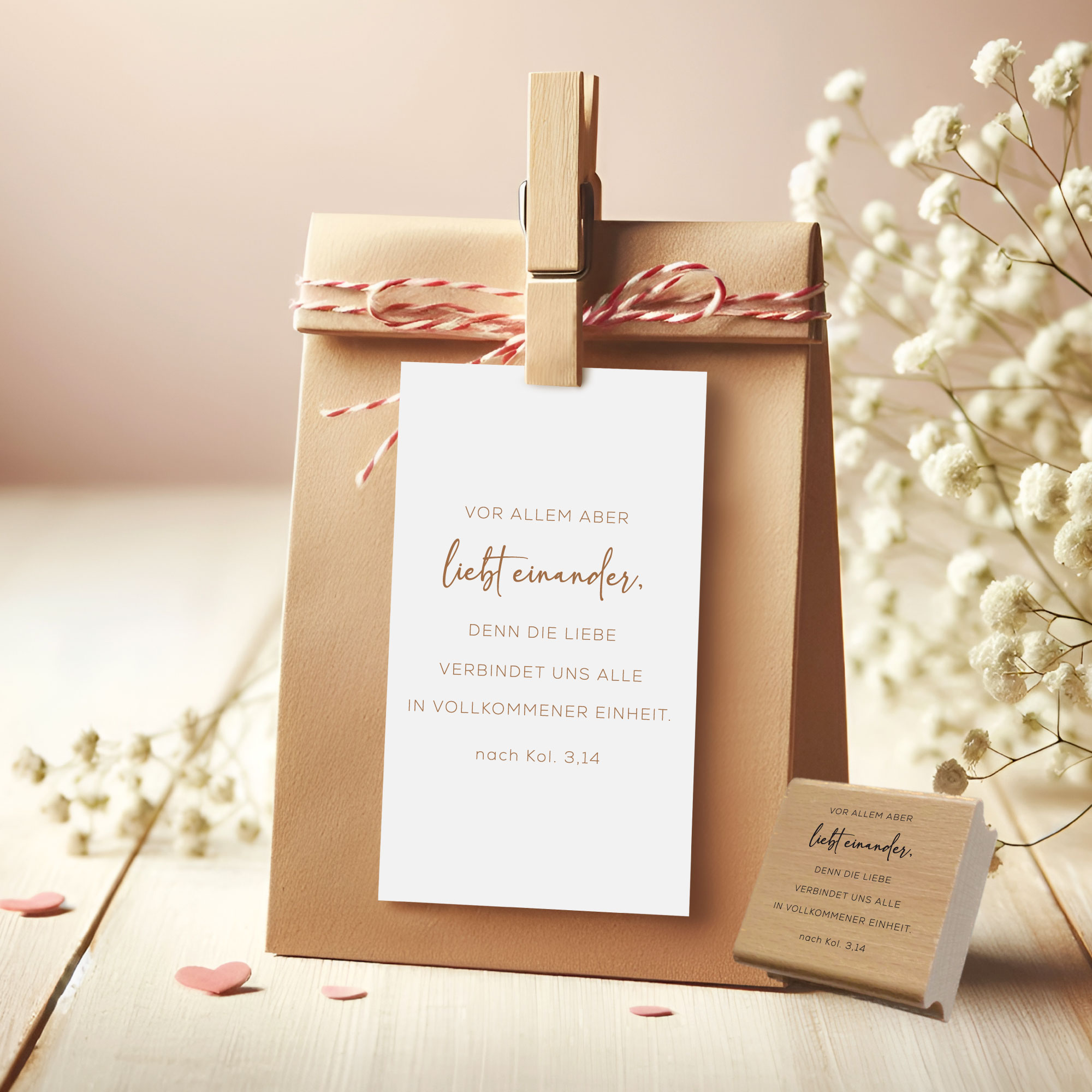 Bibelvers-Stempel nach Kolosser 3,14 „Vor allem aber liebt einander“ | für Karten, Basteln & Geschenkideen