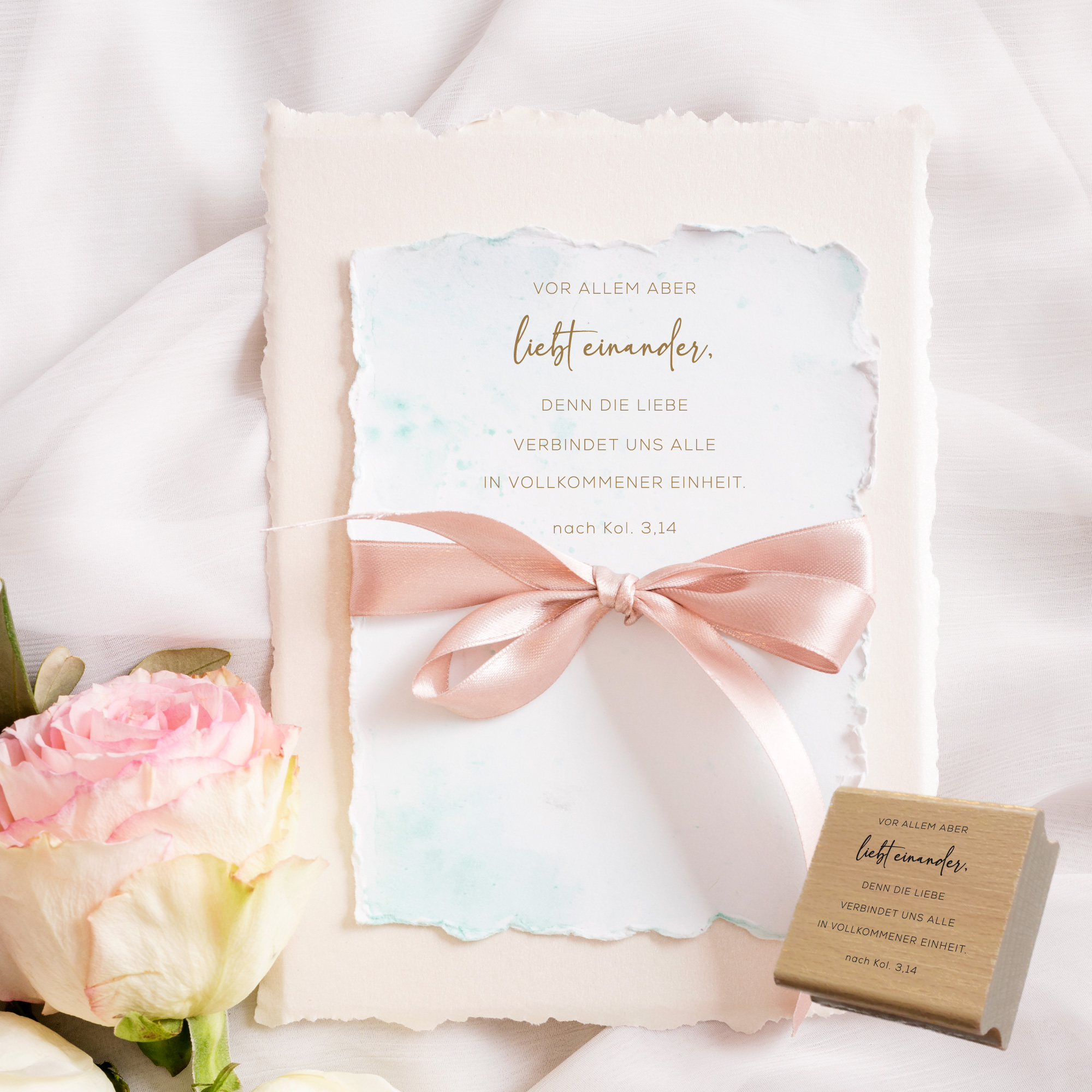 Bibelvers-Stempel nach Kolosser 3,14 „Vor allem aber liebt einander“ | für Karten, Basteln & Geschenkideen