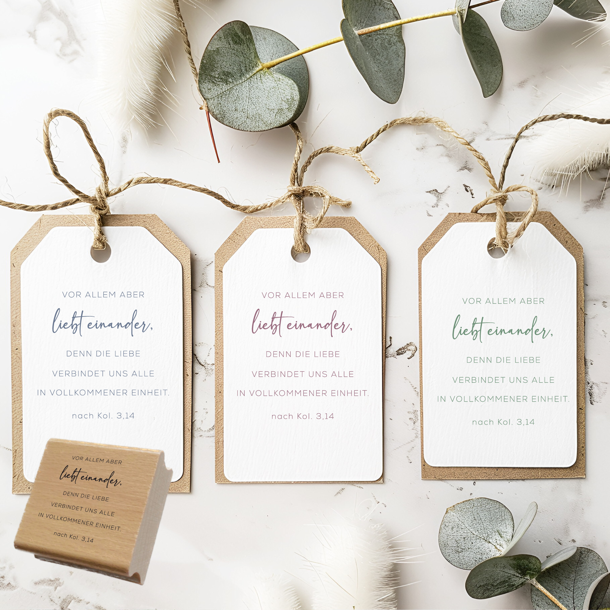 Bibelvers-Stempel nach Kolosser 3,14 „Vor allem aber liebt einander“ | für Karten, Basteln & Geschenkideen
