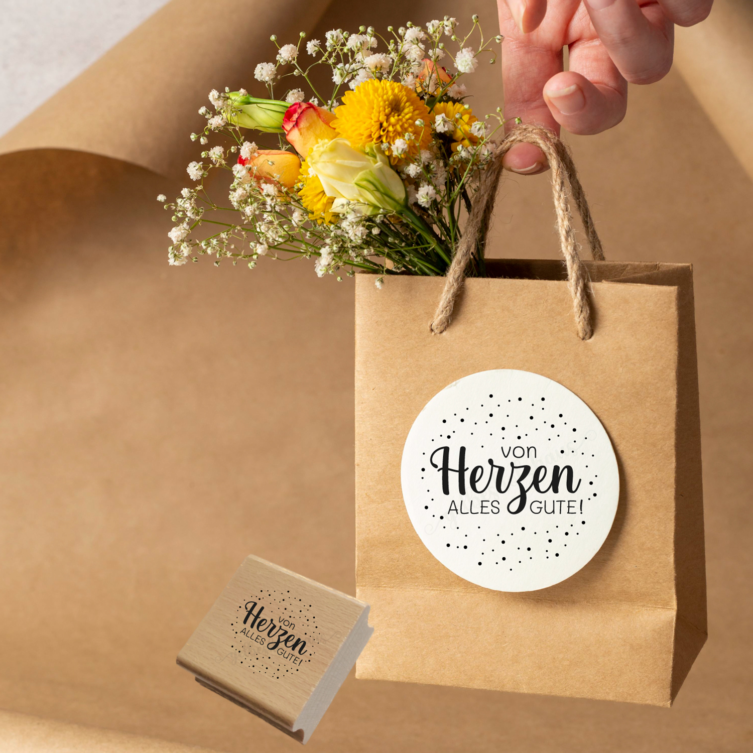 Konfetti-STEMPEL "von Herzen alles Gute!"