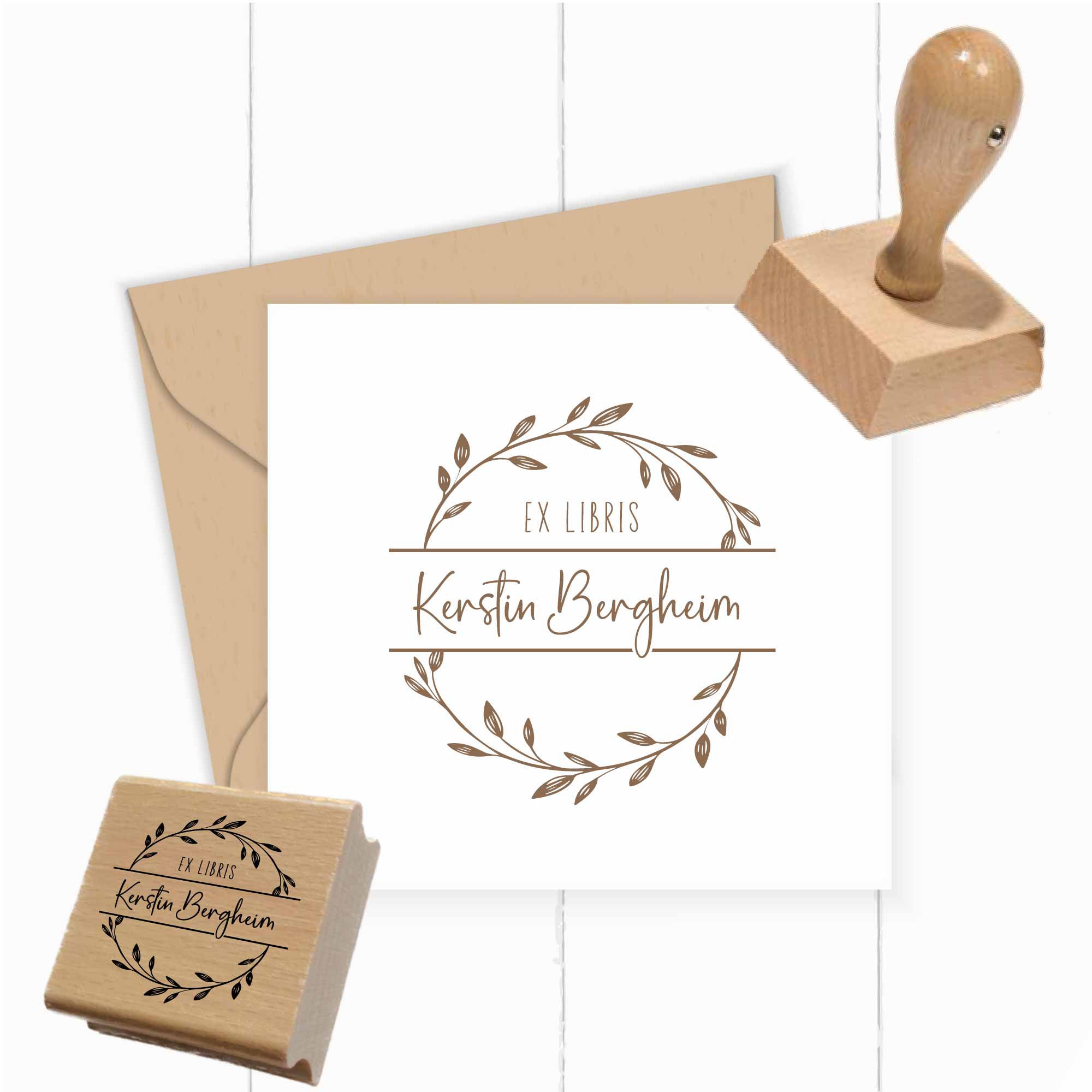 Bücherstempel | Blätterkranz – personalisierbar mit Name - ST0507