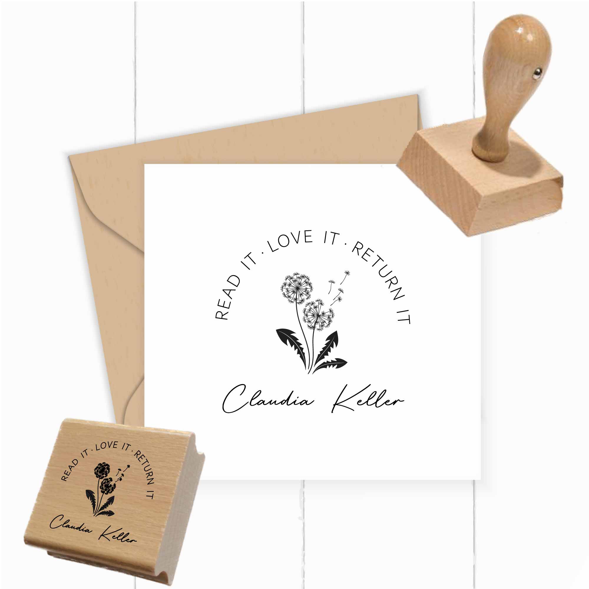 Bücherstempel mit Pusteblume Read it. Love it. Return it.  - ST0508