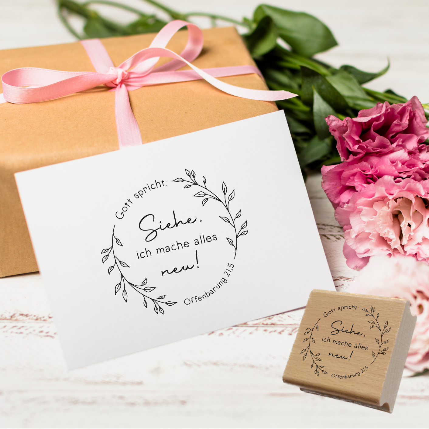 Stempel Jahreslosung 2026 "Gott spricht: Siehe, ich mache alles neu!" Kranz