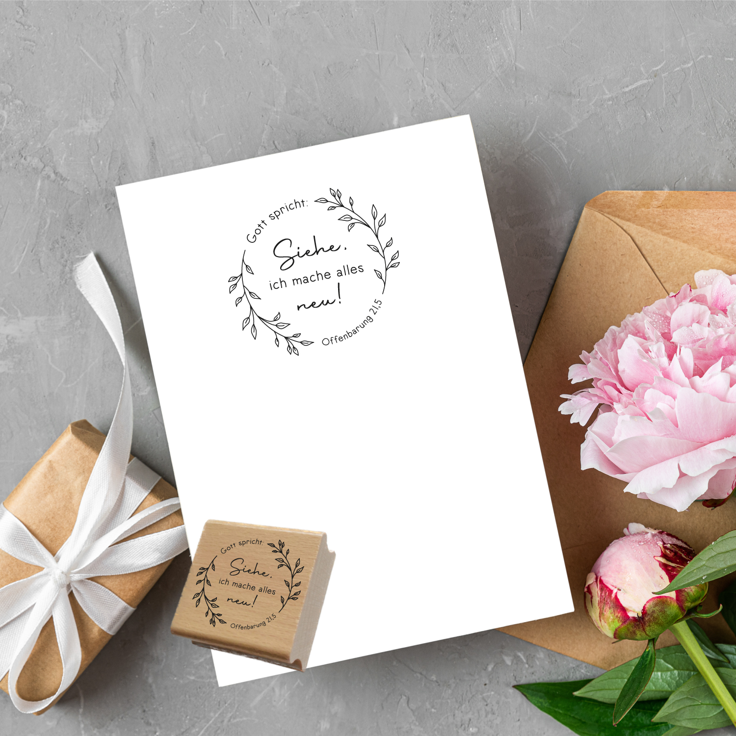 Stempel Jahreslosung 2026 "Gott spricht: Siehe, ich mache alles neu!" Kranz