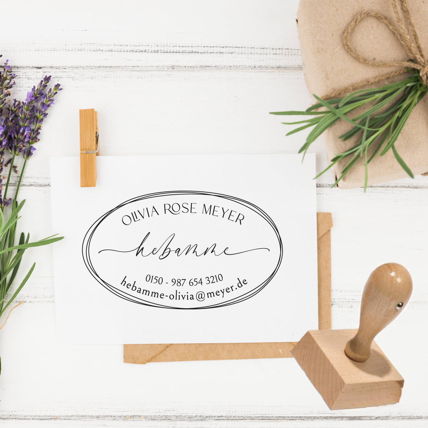 Adressstempel für Hebammen & Geburtshelfer "Olivia Rose" – personalisiert