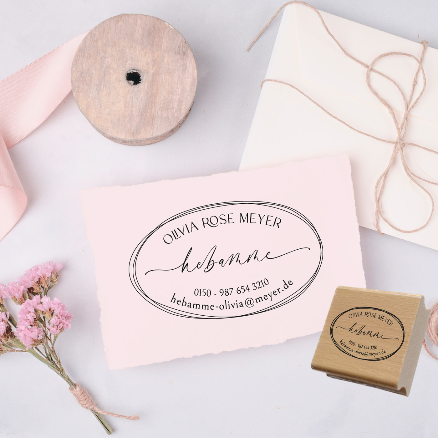 Adressstempel für Hebammen & Geburtshelfer "Olivia Rose" – personalisiert