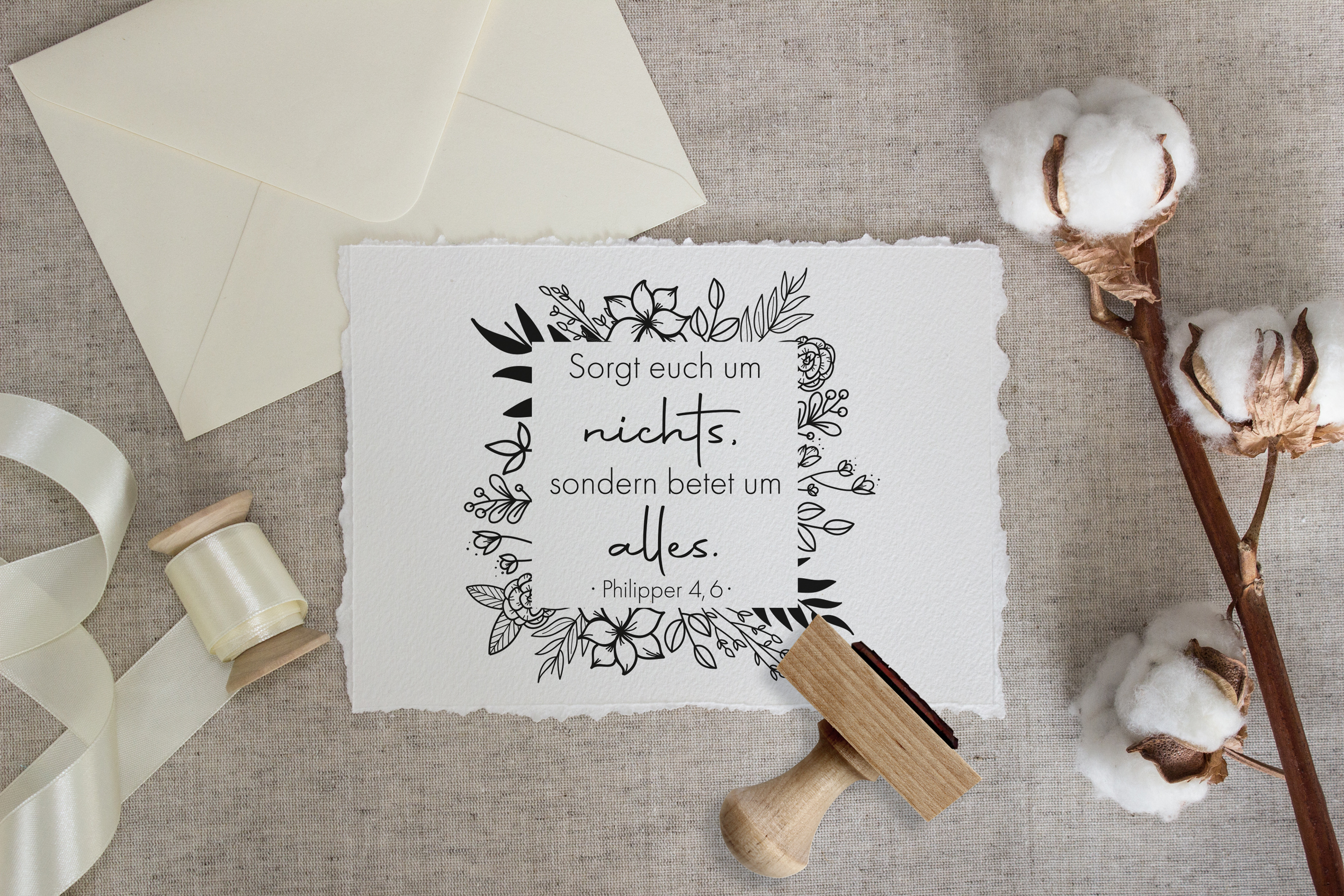 Bibelversstempel Sorgt euch um nichts - Philipper 4,6
