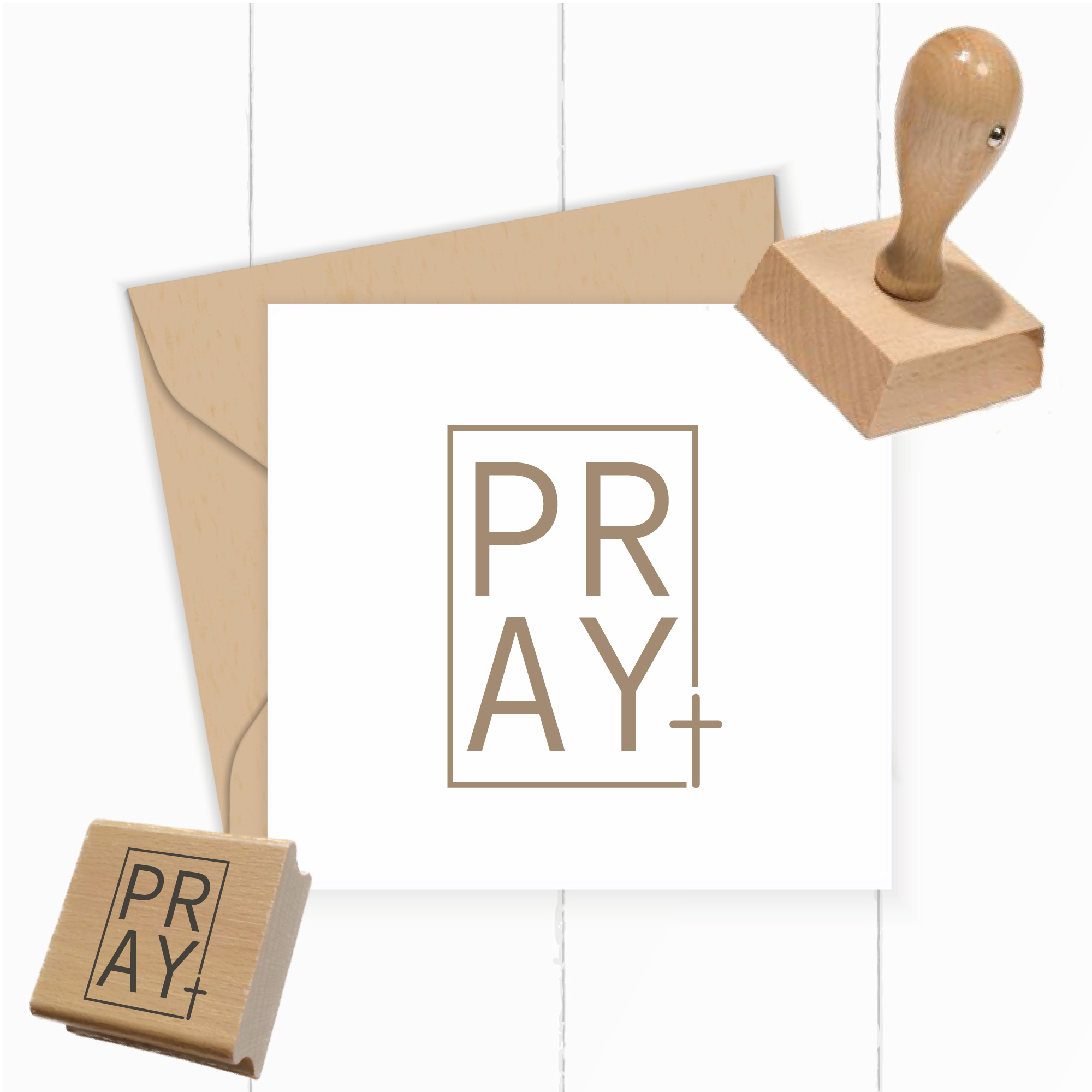 Segensstempel "Pray" – Stempel mit Kreuz | Englisch - ST0547