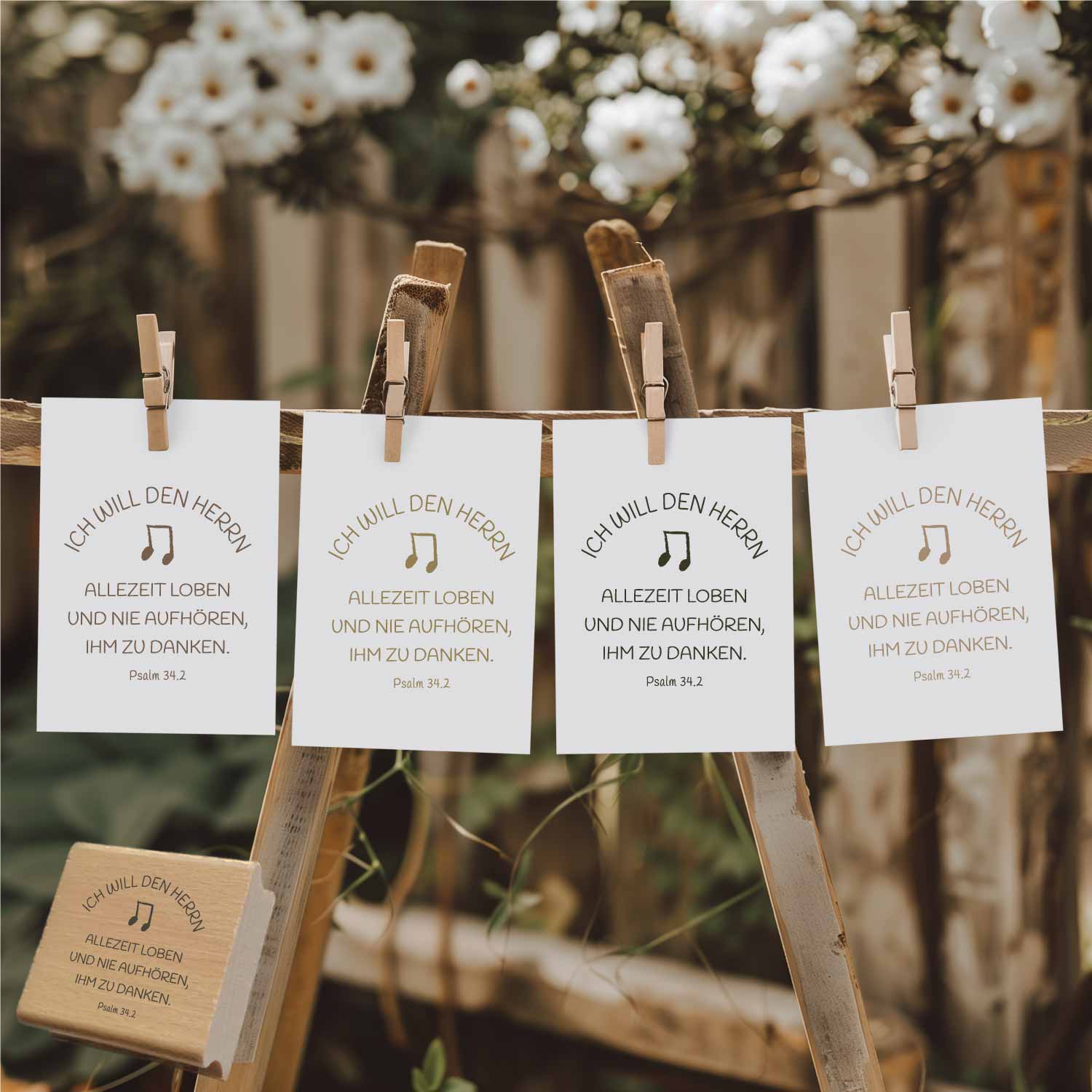 Bibelversstempel Ich will den Herrn allezeit loben - Psalm 34,2