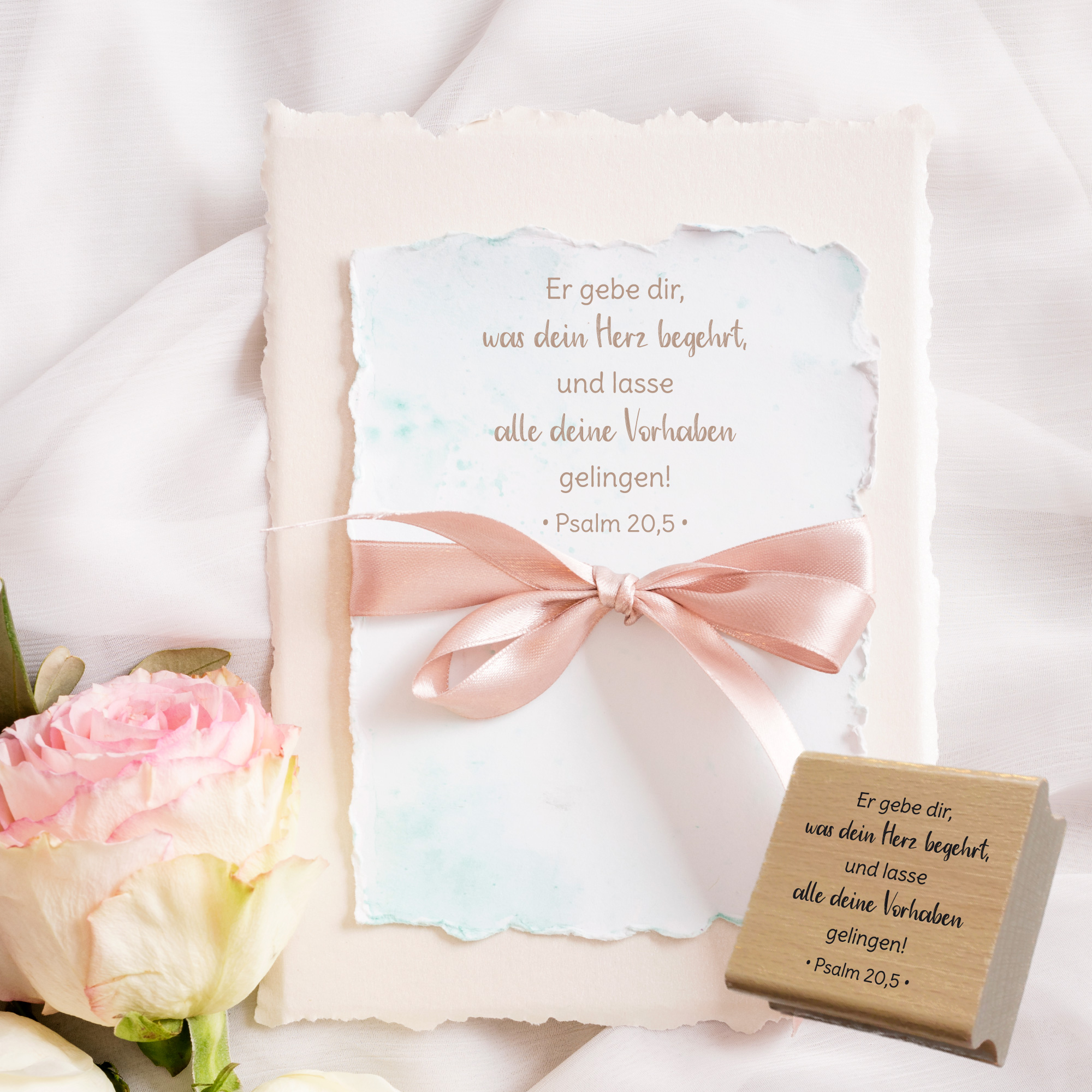Bibelvers-Stempel Psalm 20,5 „Er gebe, was dein Herz begehrt“ | für Karten, Basteln & Geschenkideen