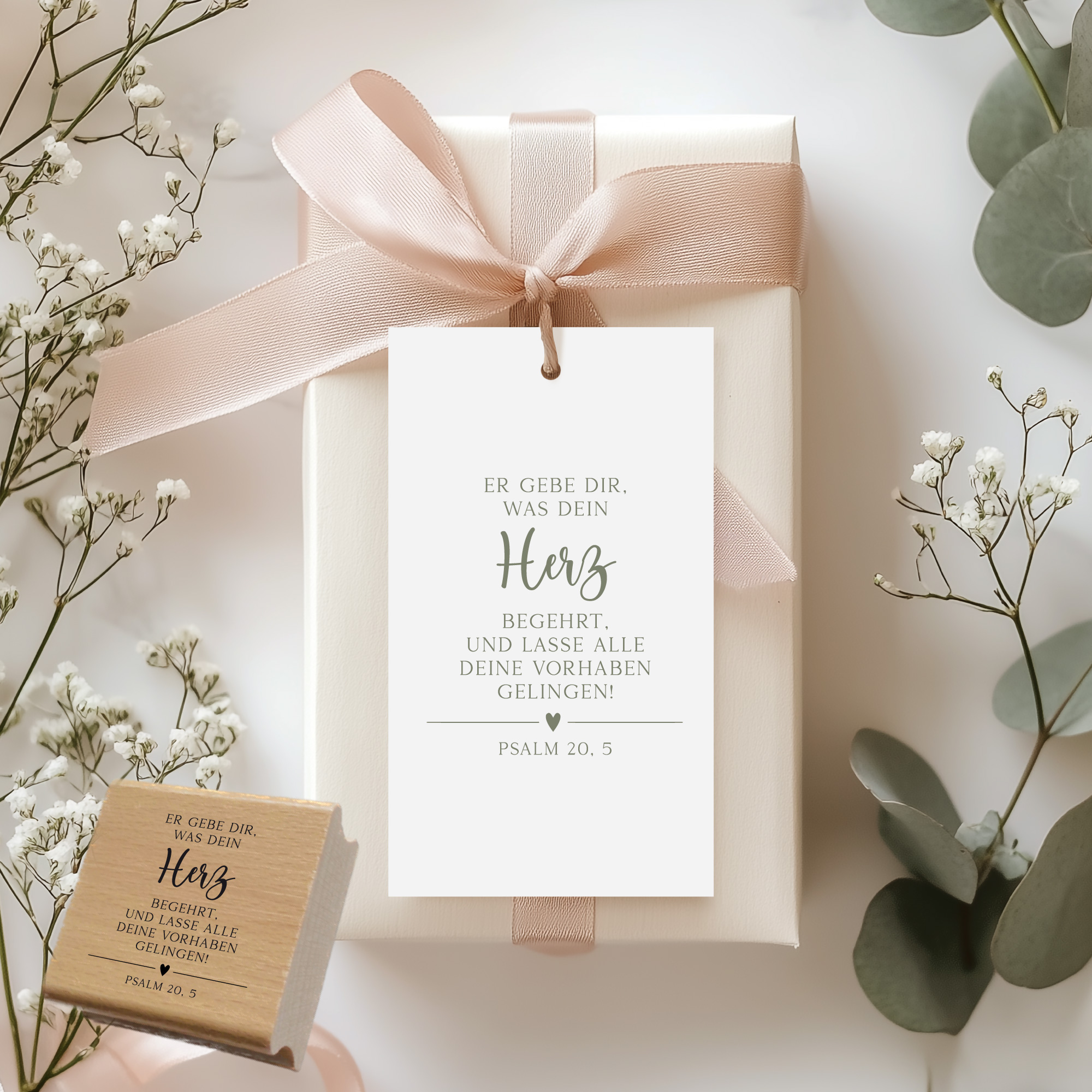 Bibelvers Stempel „Er gebe dir, was dein Herz begehrt“ – Psalm 20,5