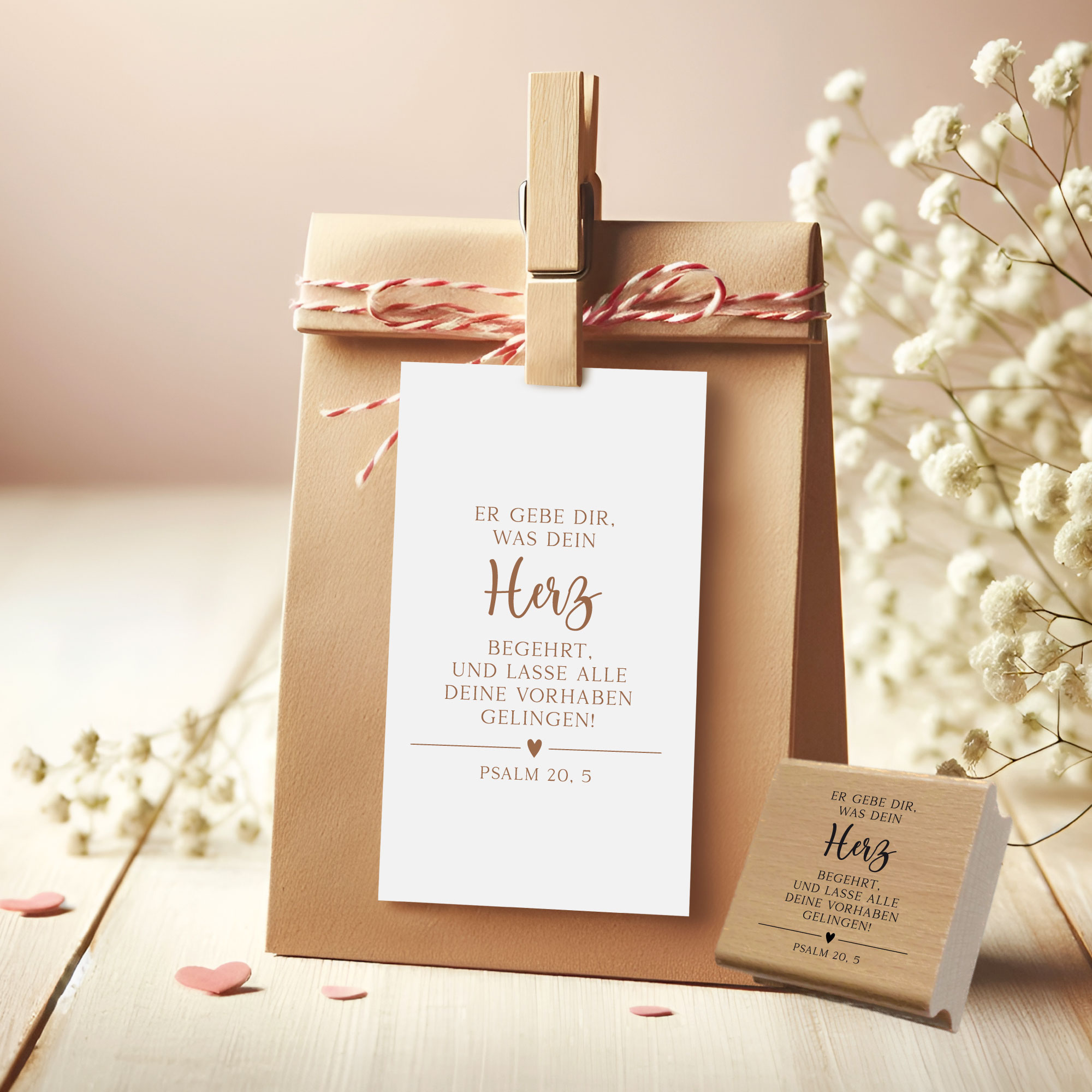 Bibelvers Stempel „Er gebe dir, was dein Herz begehrt“ – Psalm 20,5