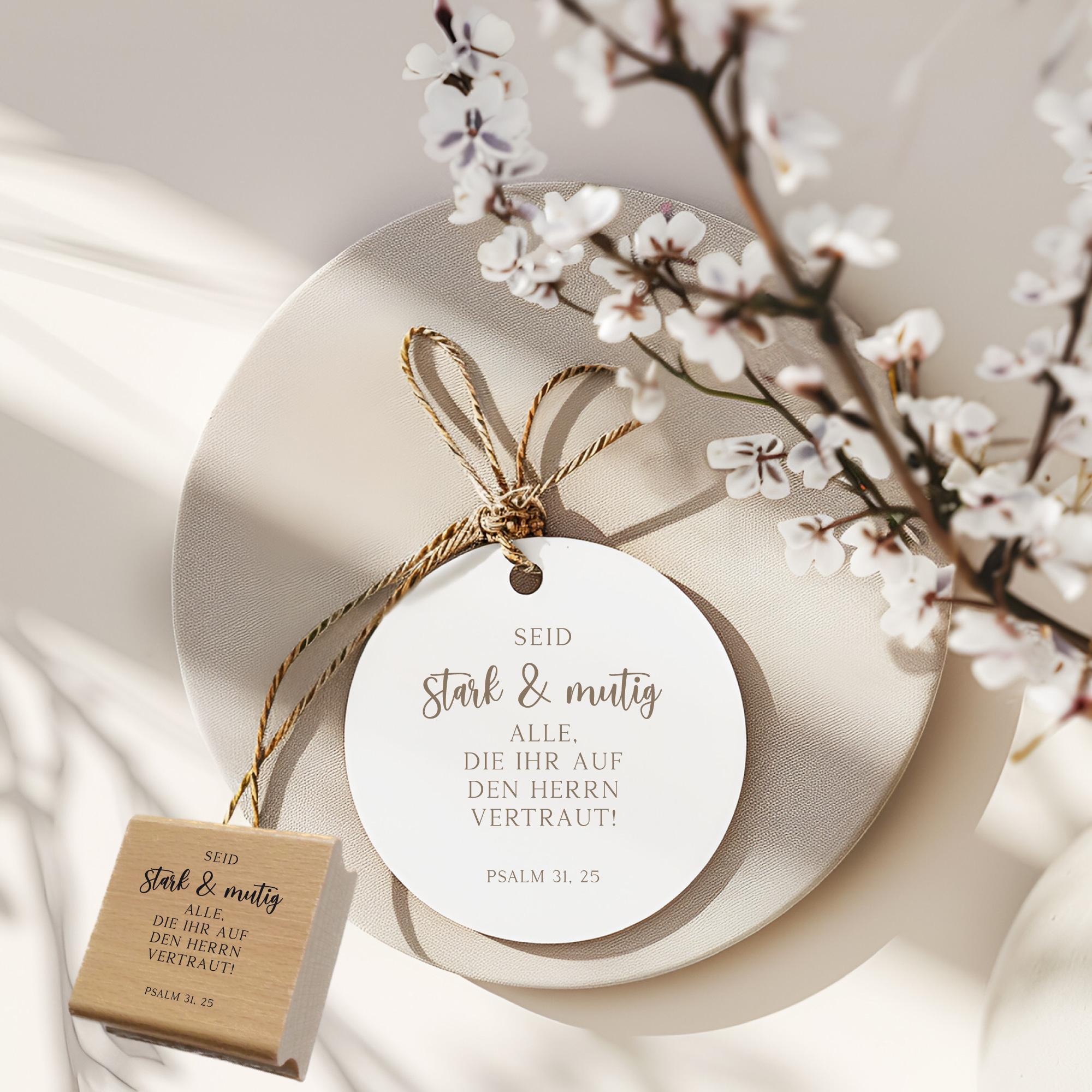 Bibelvers-Stempel Psalm 31,25 „Seid stark und mutig“ | für Karten, Basteln & Geschenkideen