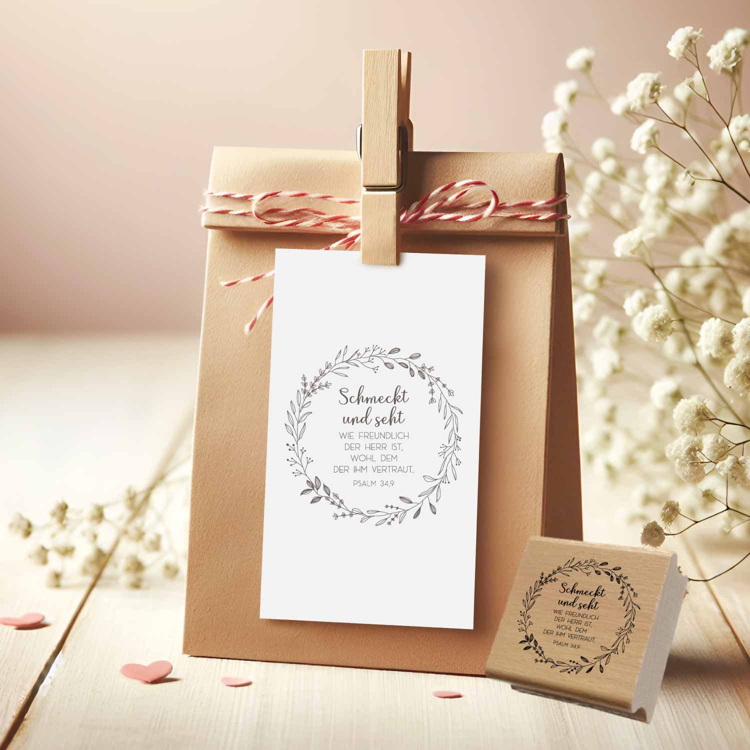 Bibelvers Stempel „Schmeckt und seht wie freundlich der Herr ist“ – Psalm 34,9