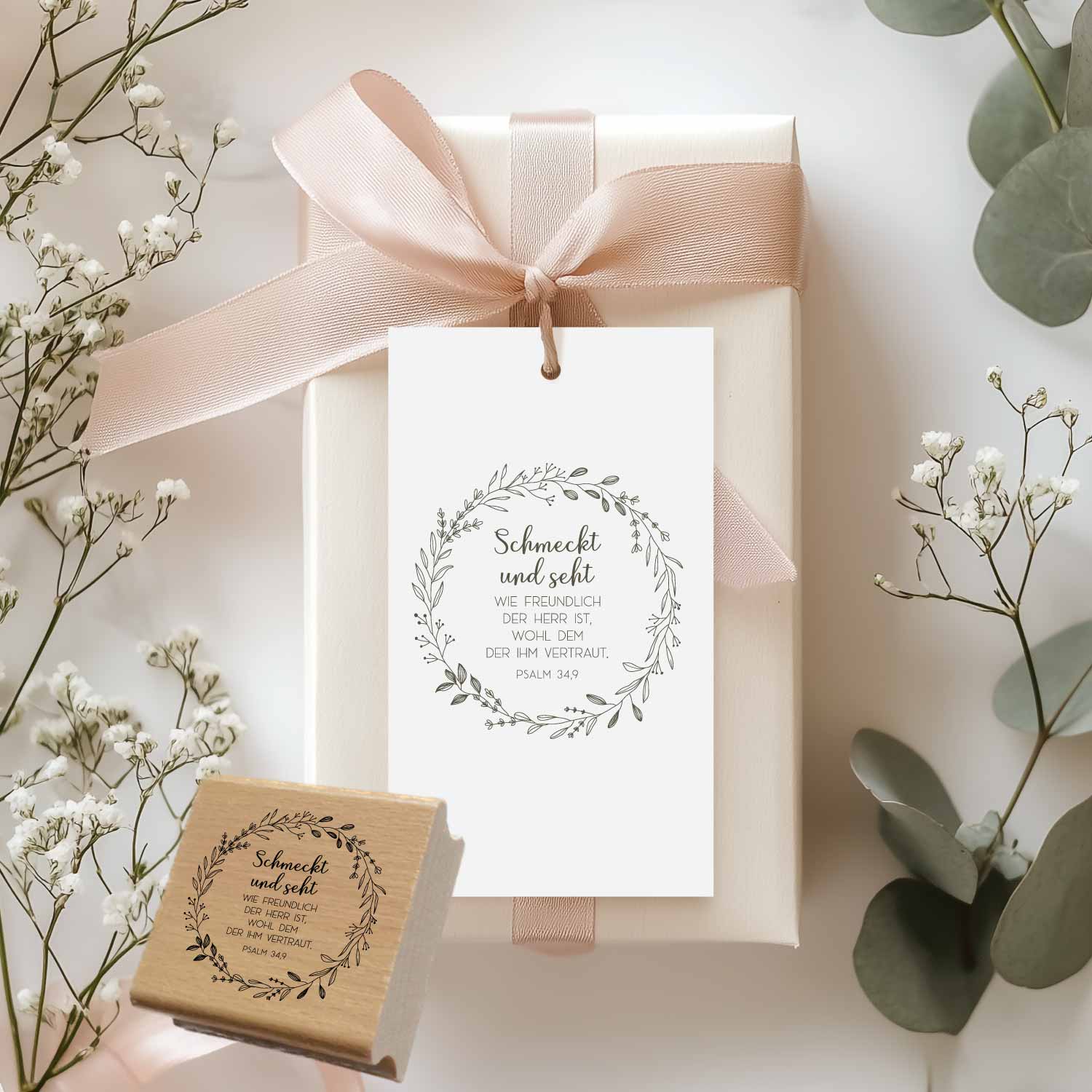 Bibelvers Stempel „Schmeckt und seht wie freundlich der Herr ist“ – Psalm 34,9