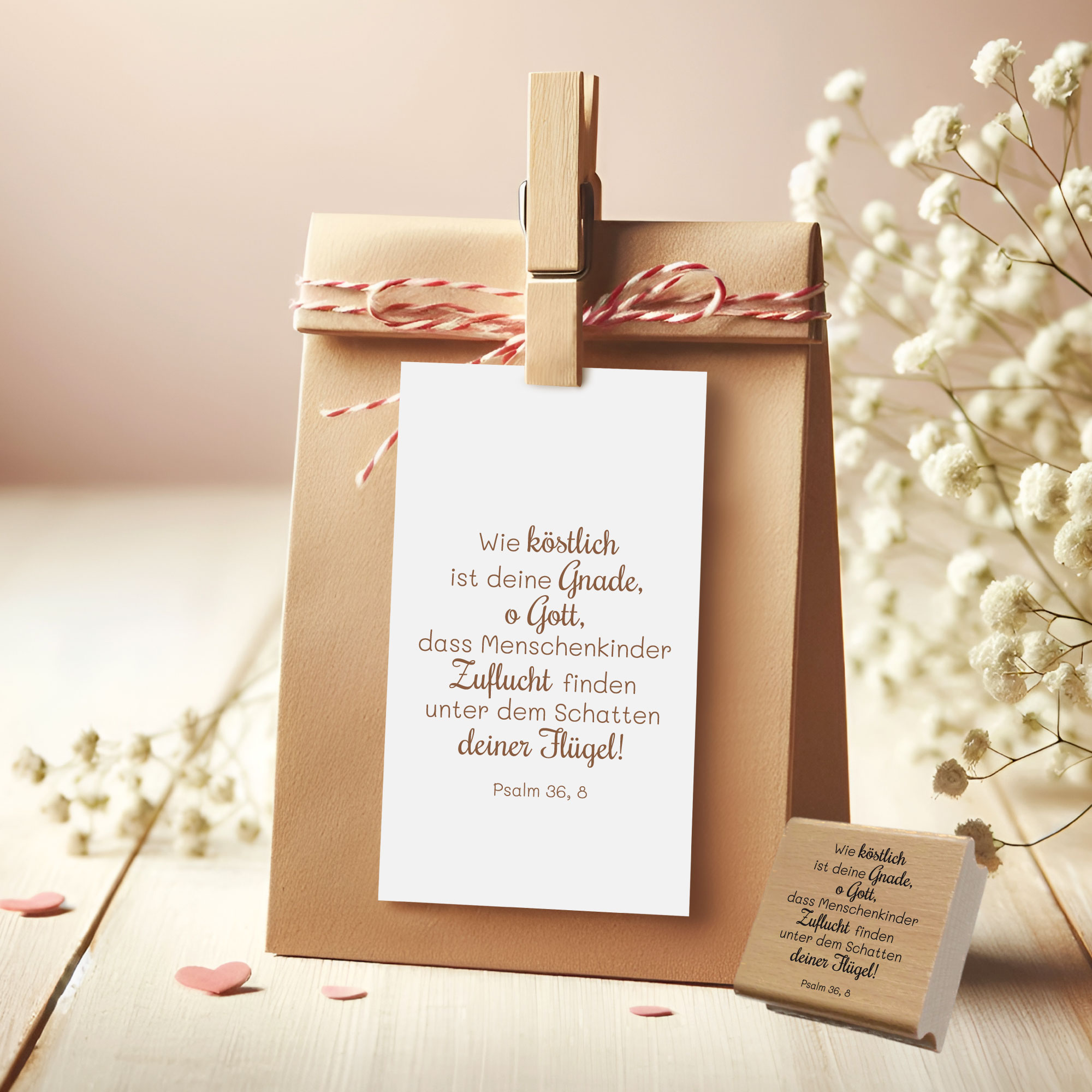 Bibelvers-Stempel Psalm 36,8 „Unter dem Schatten deiner Flügel“ Schutz & Geborgenheit