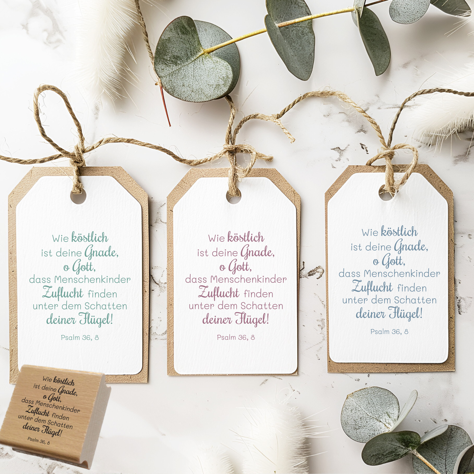 Bibelvers-Stempel Psalm 36,8 „Unter dem Schatten deiner Flügel“ Schutz & Geborgenheit