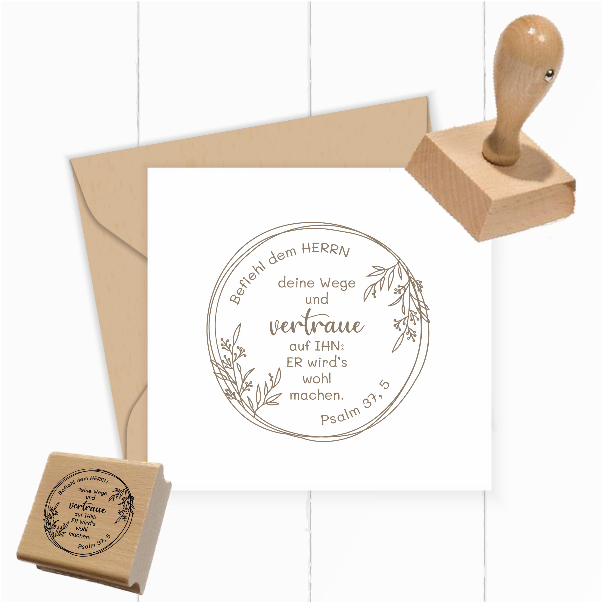 Bibelvers Stempel „Befiehl dem Herrn deine Wege“ – Psalm 37,5