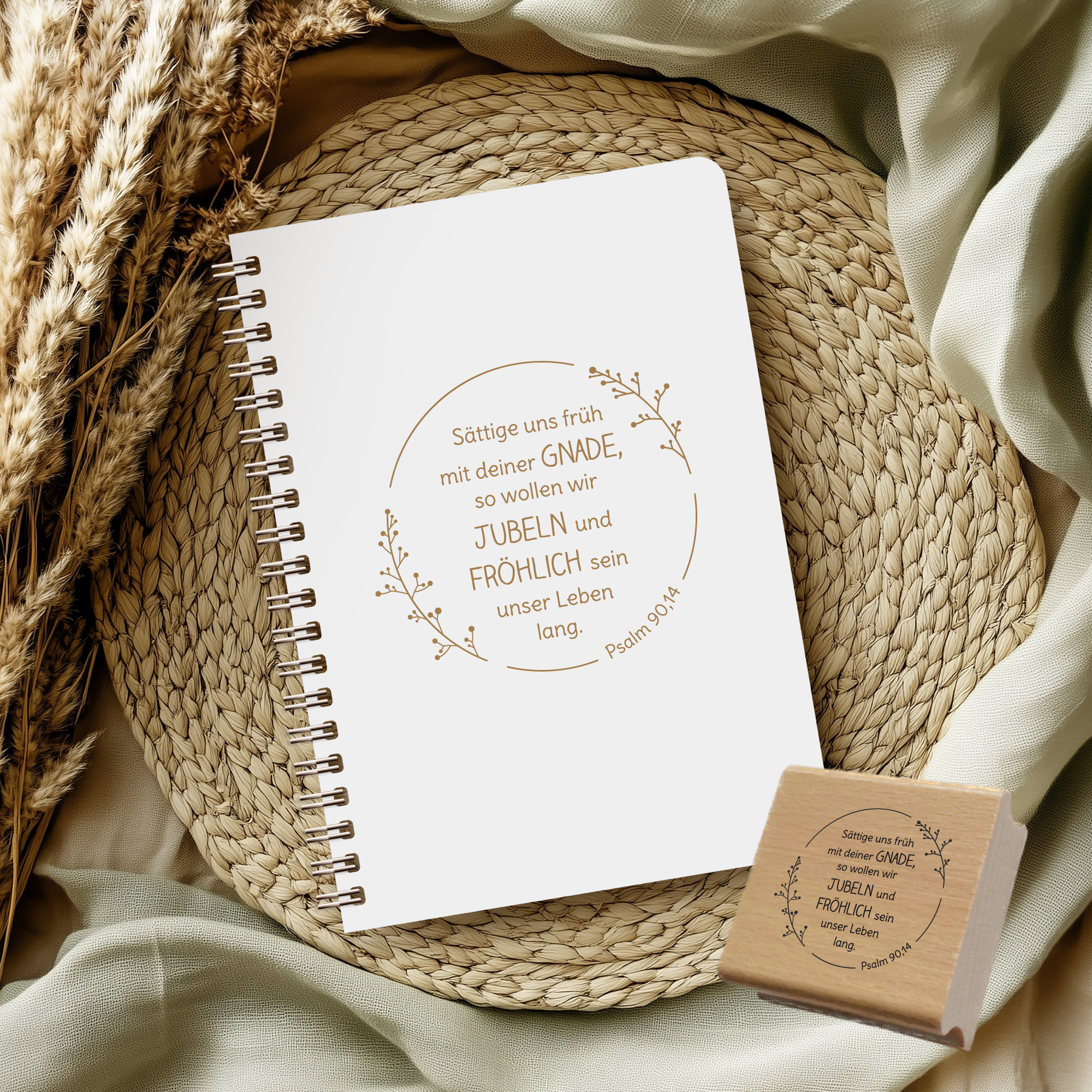 Bibelvers Stempel "Sättige uns früh mit deiner Gnade, so wollen wir jubeln und fröhlich sein unser Leben lang." Psalm 90,14