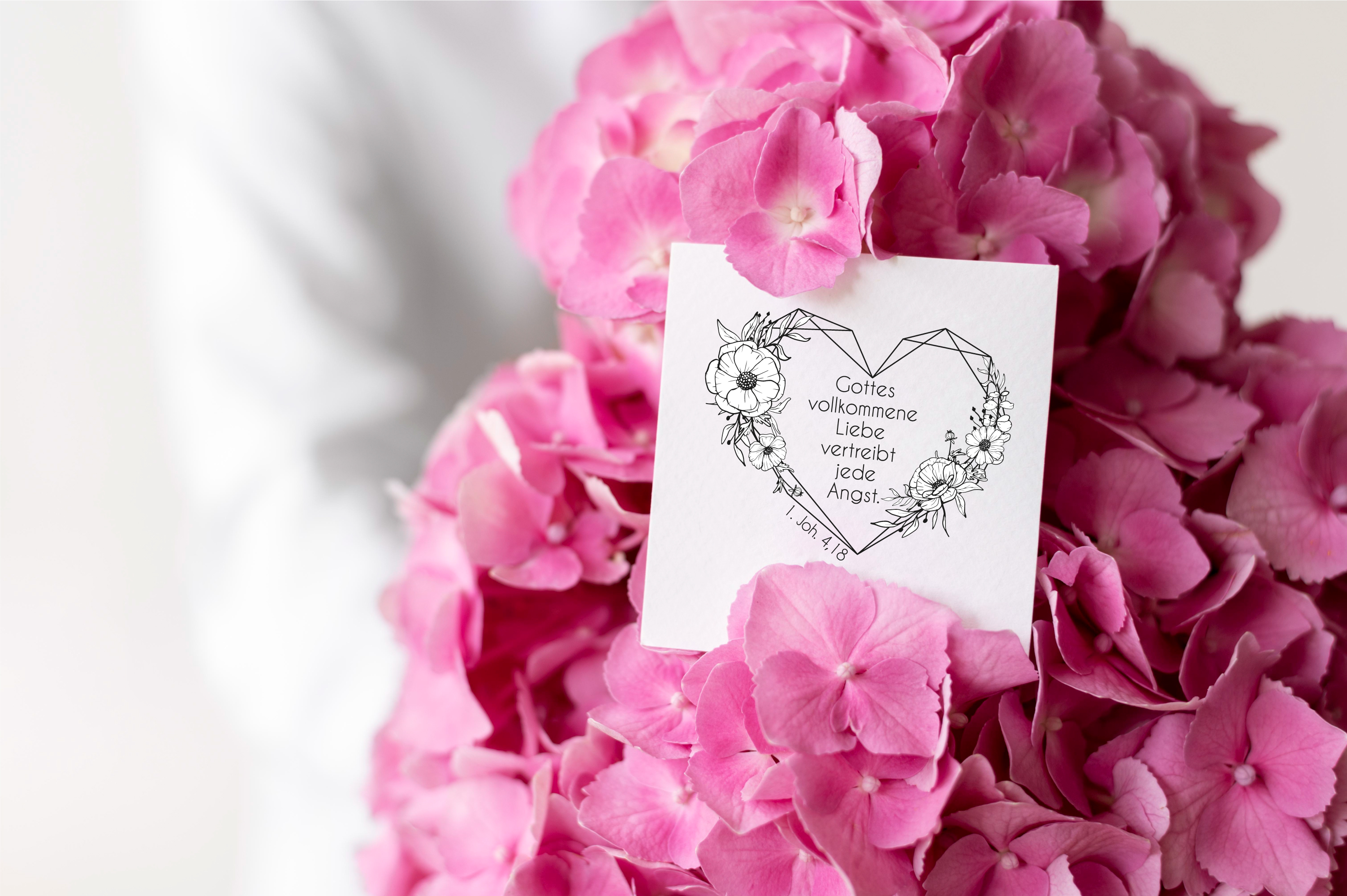 Bibelvers STEMPEL Herz "1. Johannes 4, 18 Gottes vollkommene Liebe"
