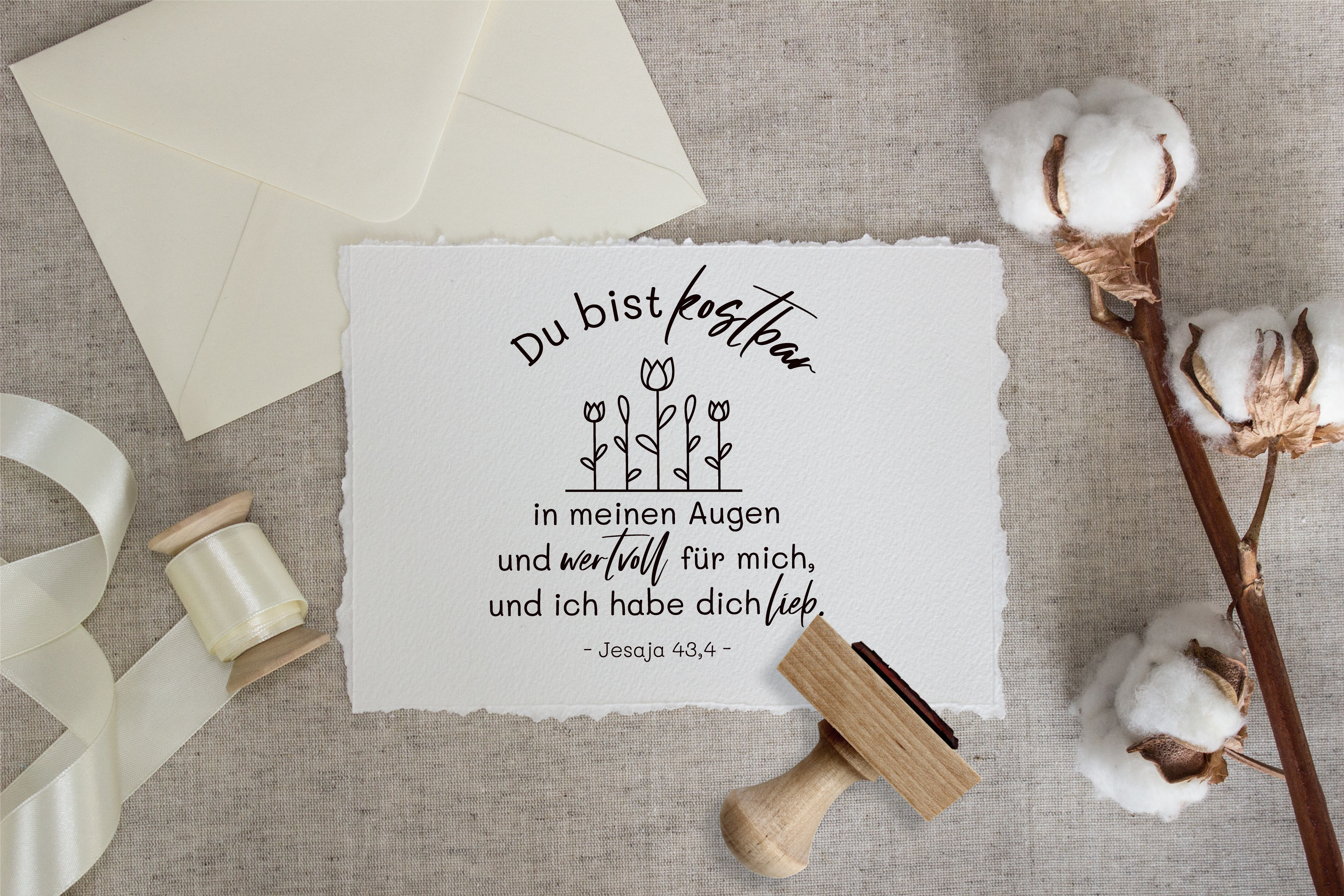 Florale Bibelvers-STEMPEL "Jesaja 43,4 - Du bist kostbar"
